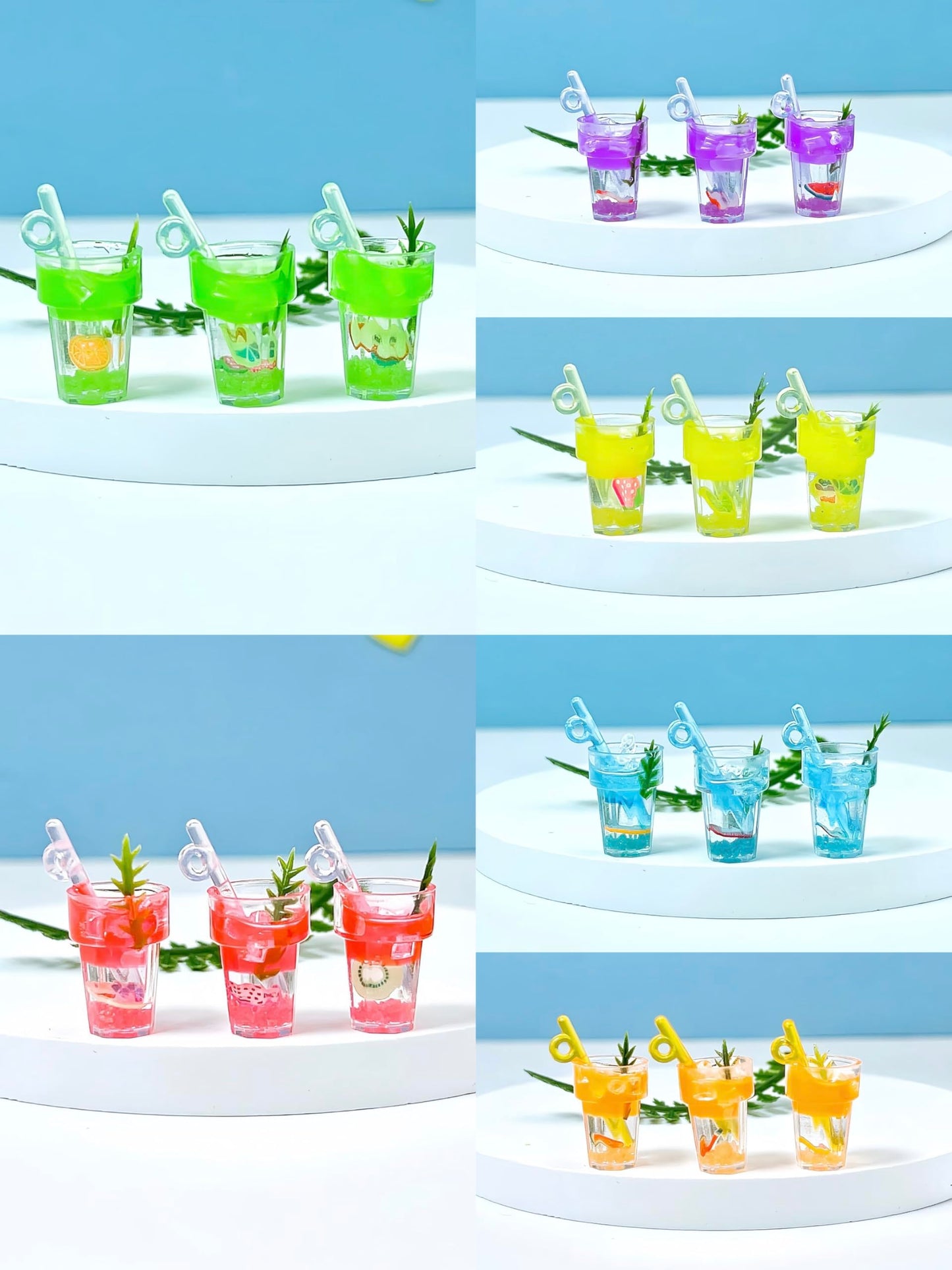 8 Pieces Miniature Dollhouse Drinks Set - Resin Glass Cup and Fruit Beverage Bottles, Simulated Drink Models for Summer Leisure-Themed Decor Decor