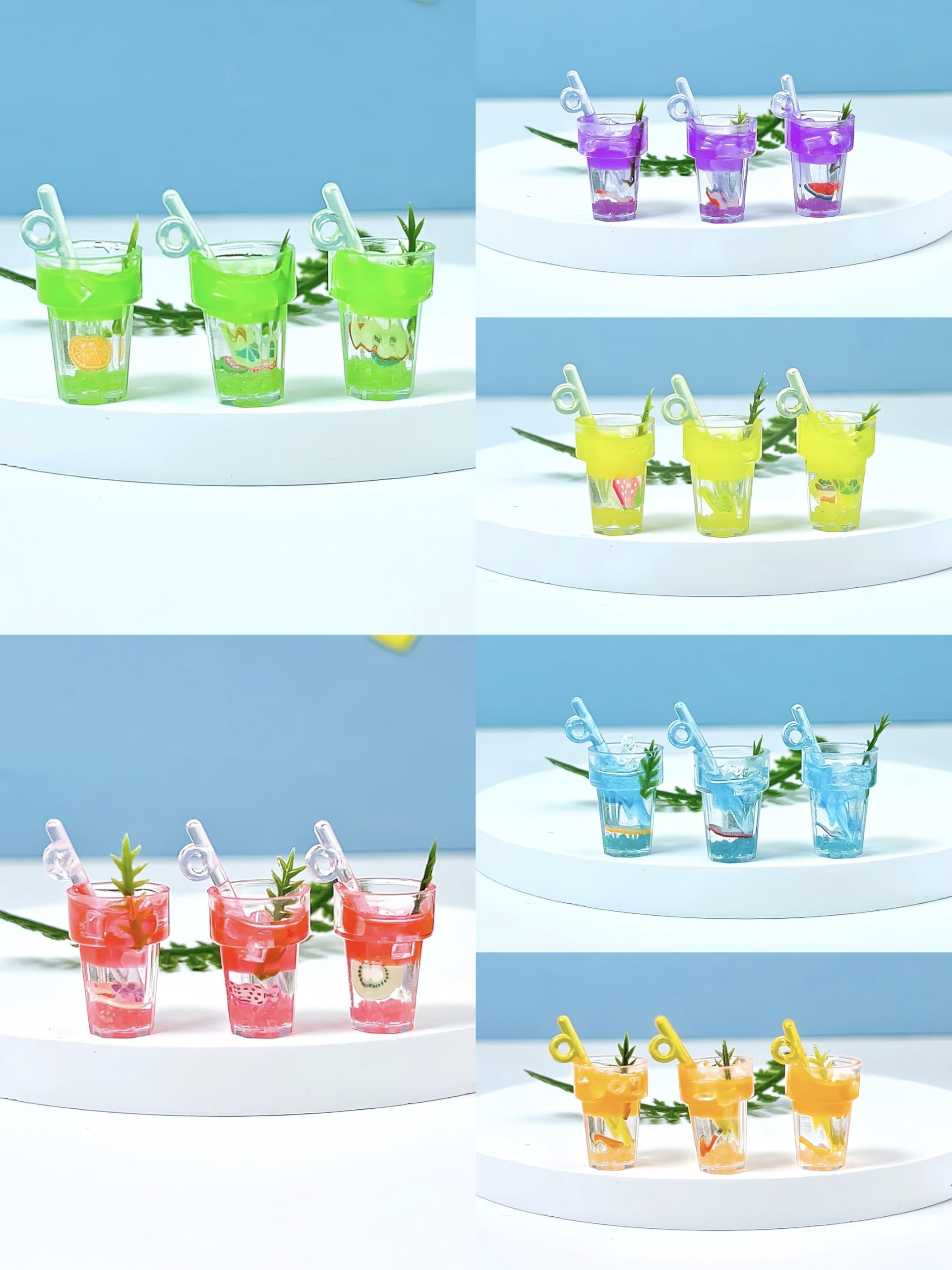 8 Pieces Miniature Dollhouse Drinks Set - Resin Glass Cup and Fruit Beverage Bottles, Simulated Drink Models for Summer Leisure-Themed Decor Decor