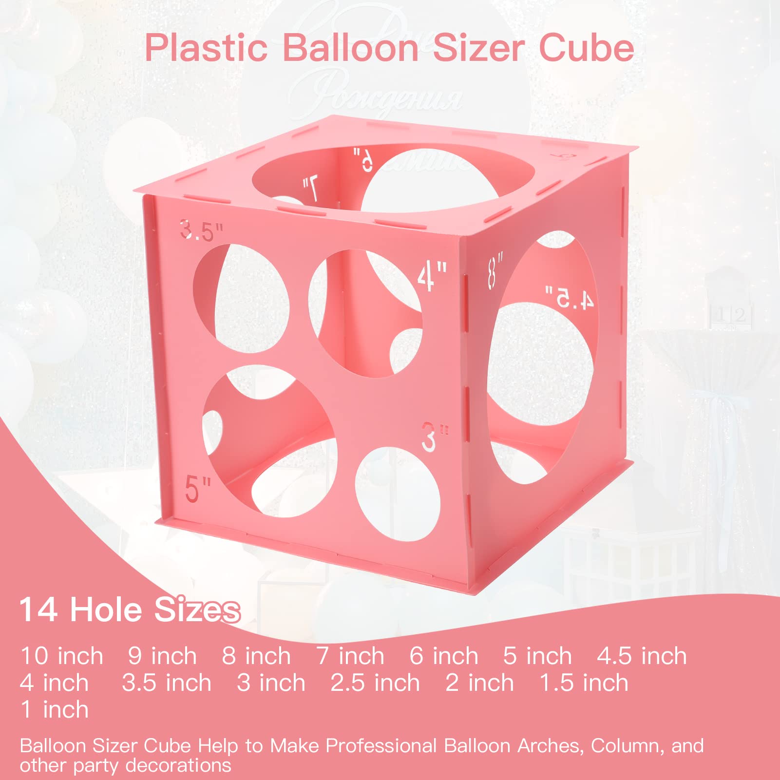 Pllieay 14 Holes Balloon Sizer Box, Pink Balloon Measurement Box,1-10 Inch