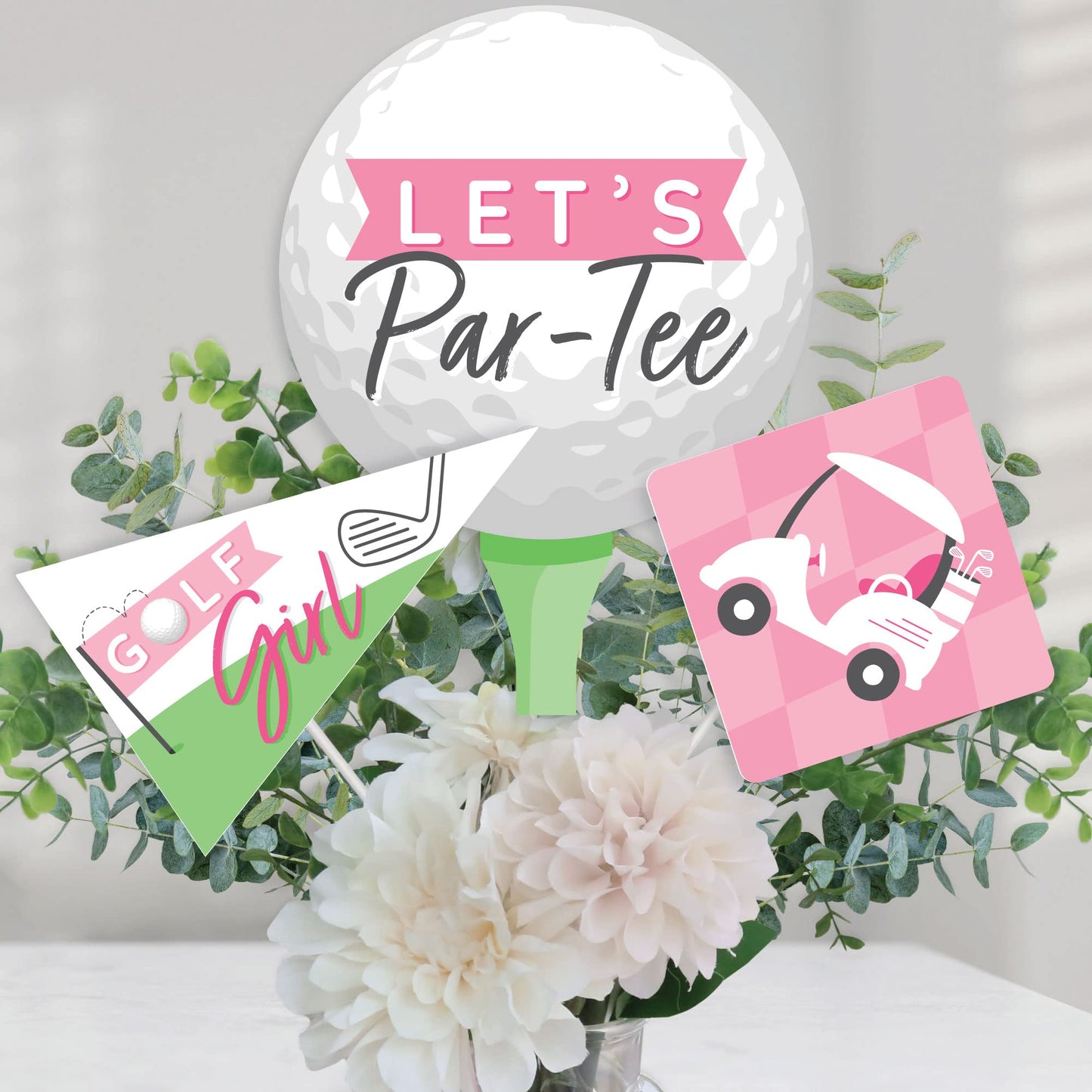 Big Dot of Happiness Golf Girl - Pink Birthday Party or Baby Shower Centerpiece Sticks - Table Toppers - Set of 15