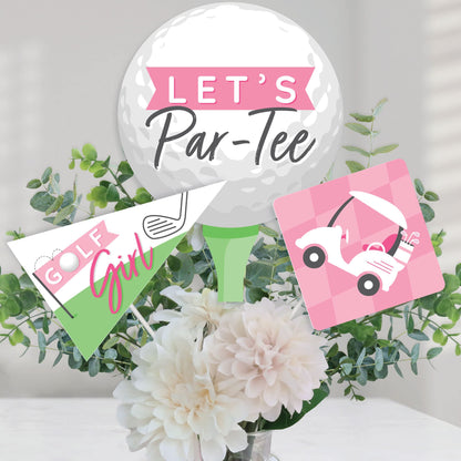 Big Dot of Happiness Golf Girl - Pink Birthday Party or Baby Shower Centerpiece Sticks - Table Toppers - Set of 15