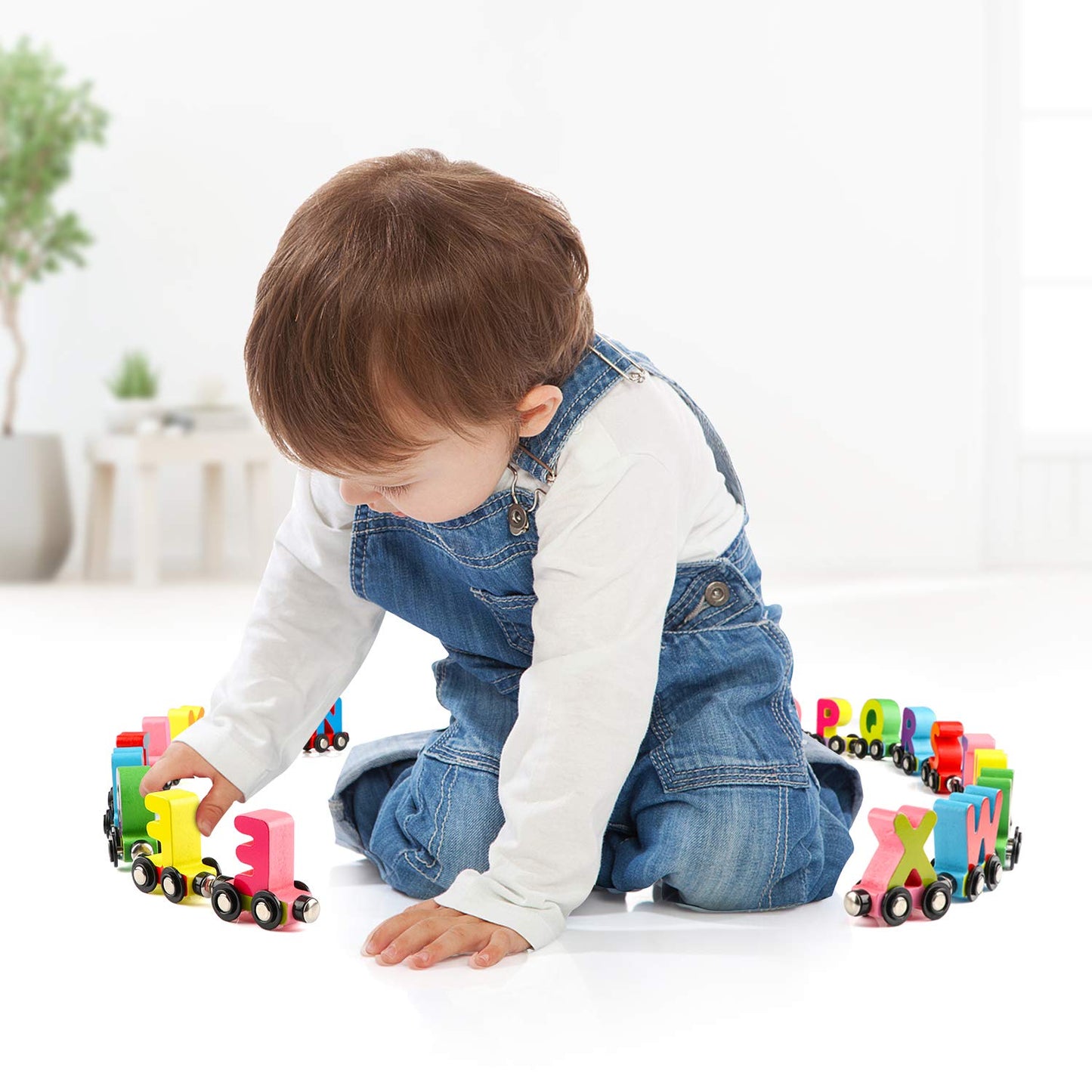 Wondertoys 27 PCS Wooden Alphabet Train Toy Wooden Magnetic Alphabet ABC Train Set