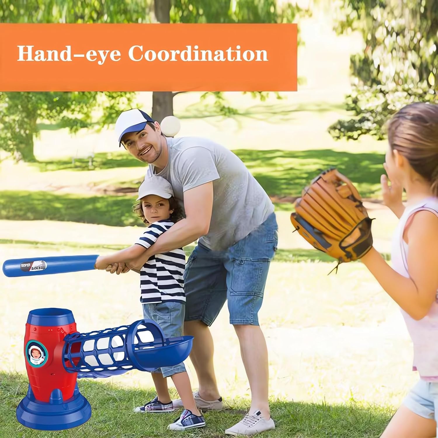 SunwyxTek Automatic Baseball Pitching Machine with 8 Balls, T Ball Set for Toddlers 3-5 5-8 Years, Tee Ball Set Tee Pitcher Gift for Kids 3-12