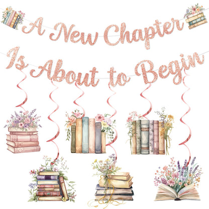 Storybook Baby Shower Decorations A New Chapter Begins Baby Shower Book Themed Party Decor with A New Chapter is About to Begin Banner Hanging Swirls