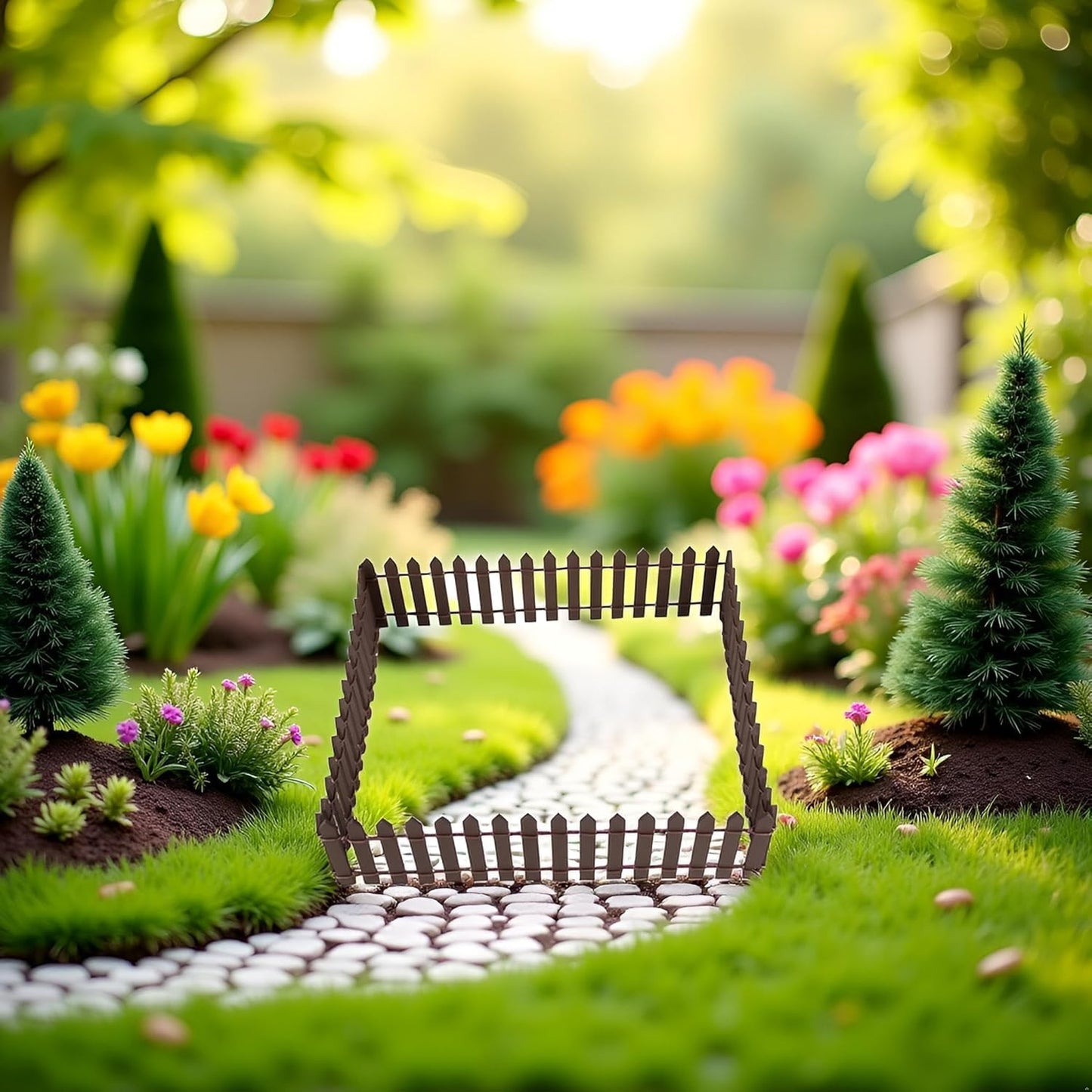 1Pc 35 Inches Brown Mini Fairy Garden Fence, Micro Landscape Miniature Ornaments for Dollhouse, Crafts, Diorama Project, Plant Pot DIY
