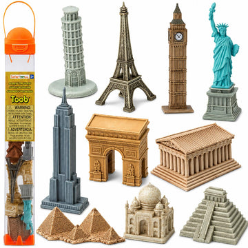 Safari Ltd. Around The World TOOB - 10 Figurines: Leaning Tower of Pisa, Eiffel Tower, Taj Mahal, Statue of Liberty, Giza Pyramids, & More