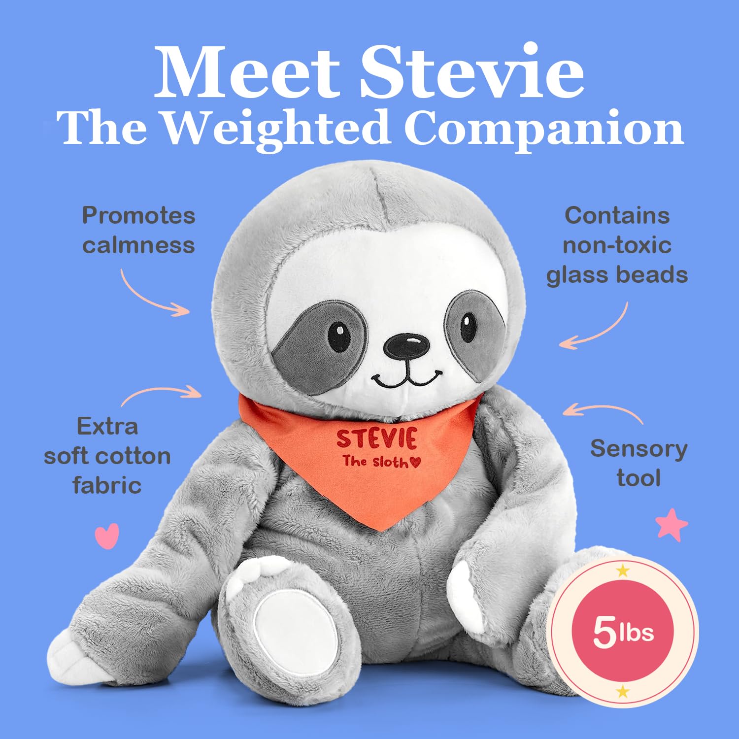 Lilly's Love Weighted Stuffed Animals for Adults & Kids - 5lb Calming Sloth Plush for Anxiety, ADHD & Sensory | Machine Washable Weighted Stuffed