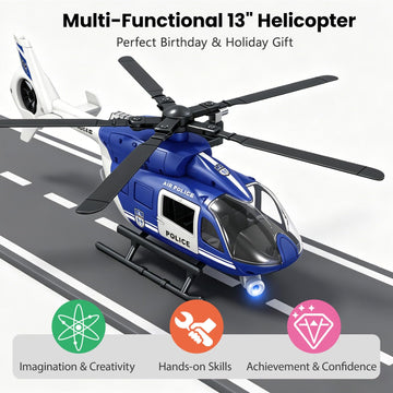 Wenbeier Big Toy Helicopter for Kids Police Helicopter Toy with Hanging Basket, Lights and Sound, Rescue Vehicles Toys for Boys & Girls 3 4 5 6 7