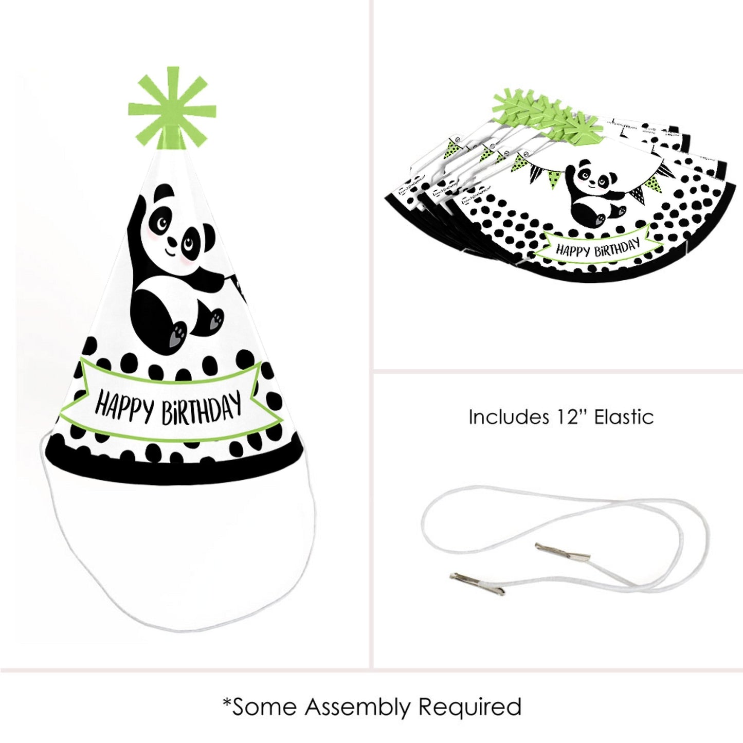 Big Dot of Happiness Party Like a Panda Bear - Cone Happy Birthday Party Hats for Kids and Adults - Set of 8 (Standard Size)