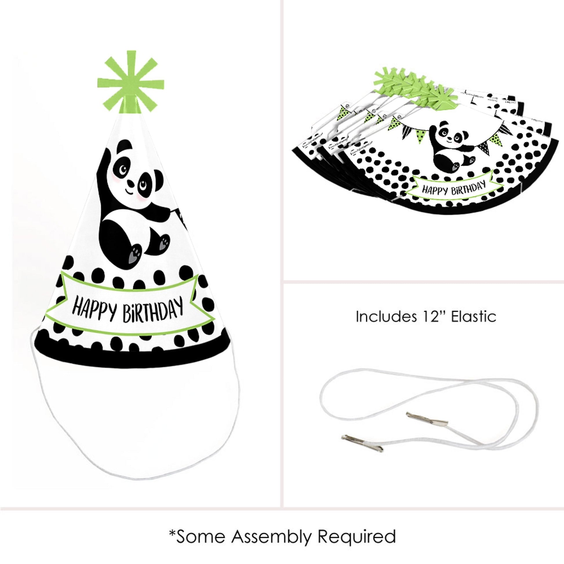 Big Dot of Happiness Party Like a Panda Bear - Cone Happy Birthday Party Hats for Kids and Adults - Set of 8 (Standard Size)