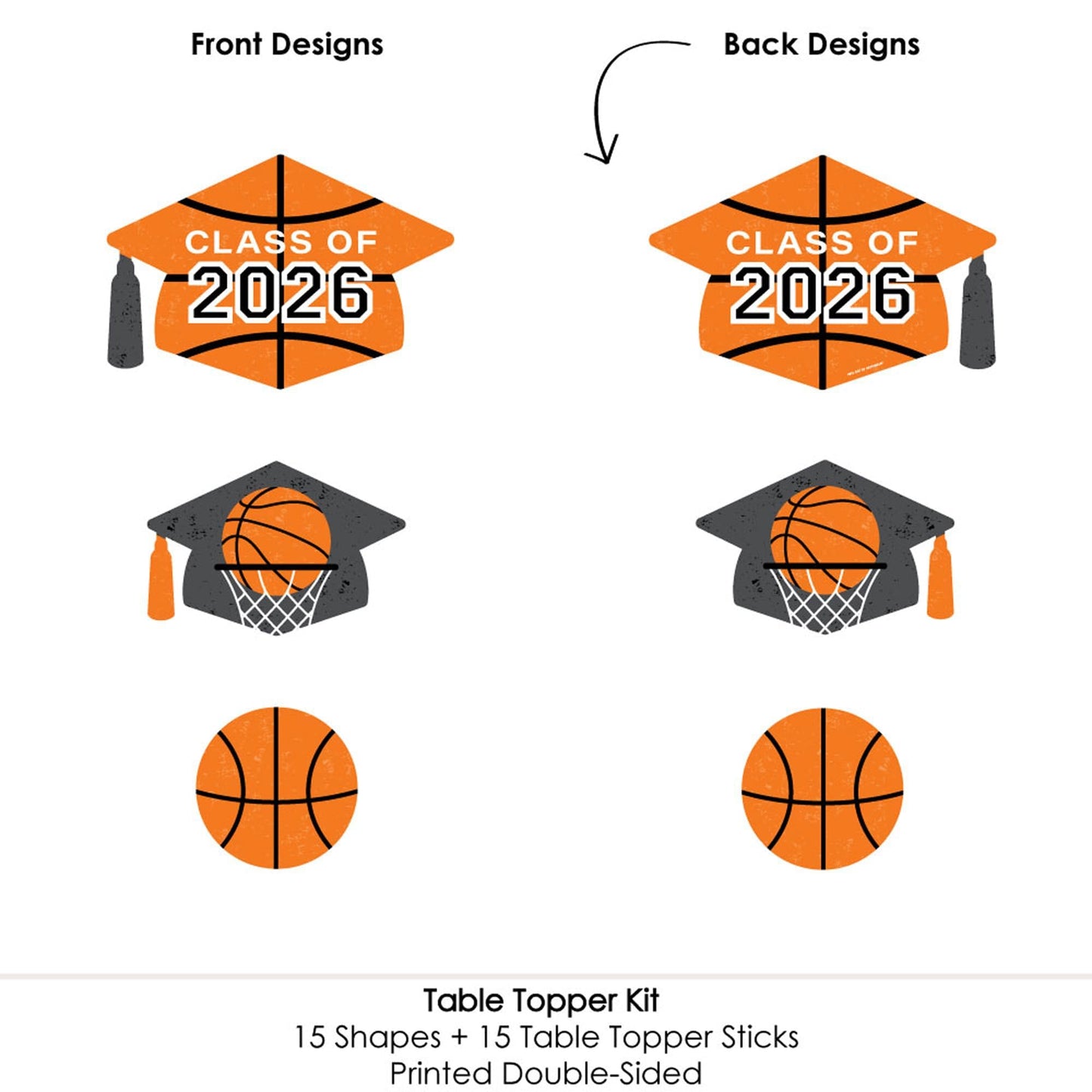 Big Dot of Happiness Grad Basketball - 2026 Graduation Party Centerpiece Sticks - Table Toppers - Set of 15
