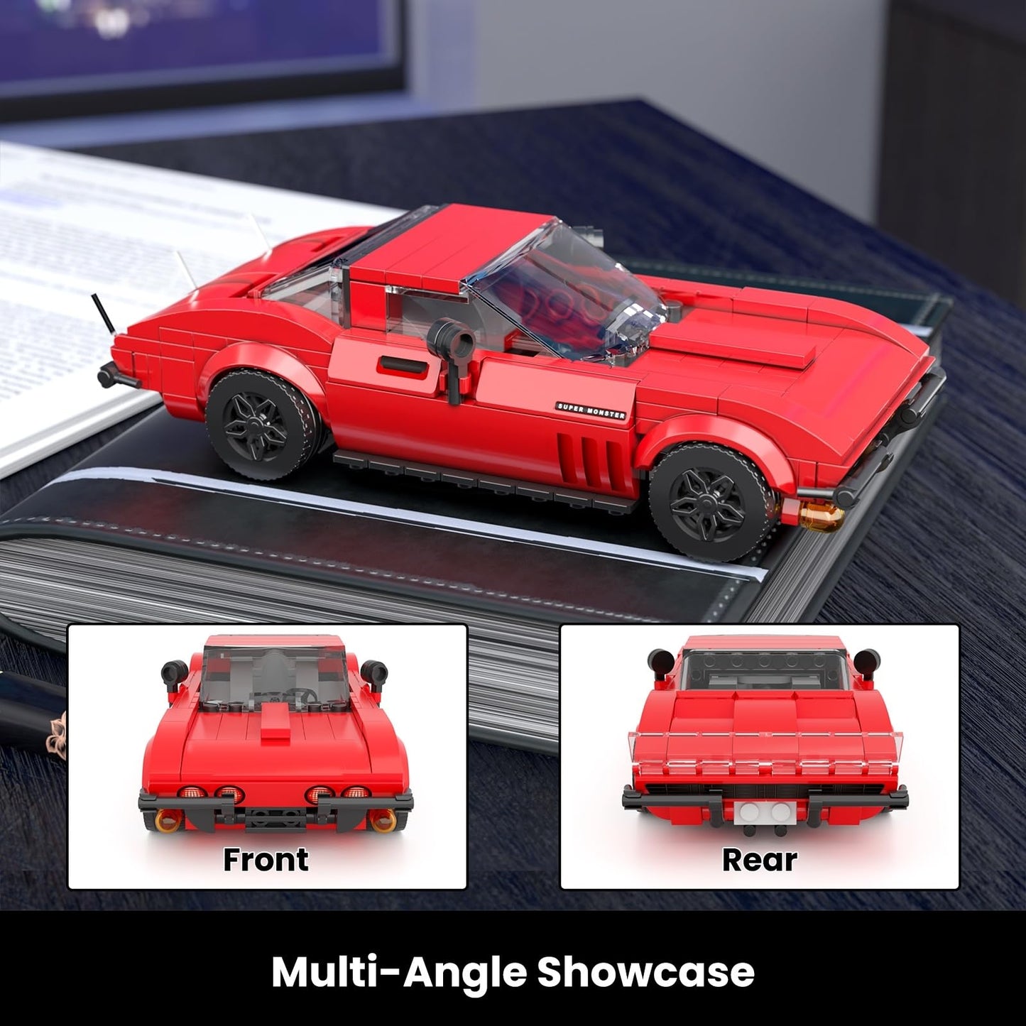Mould King Super Sports Car Building Set with Display Case, 332 Piece Model