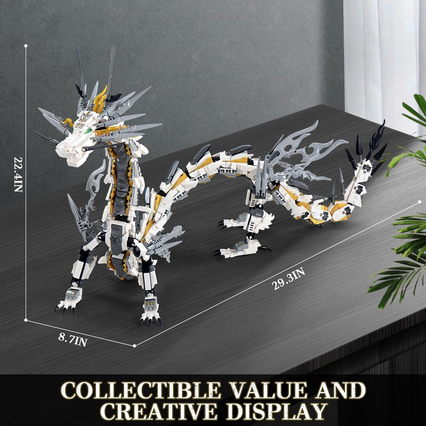 HIGH GODO Dragon Building Blocks Sets for Adults, White Mechanical Dragon Animal Building Model Collectible Display Toys, Cool Creative Gifts