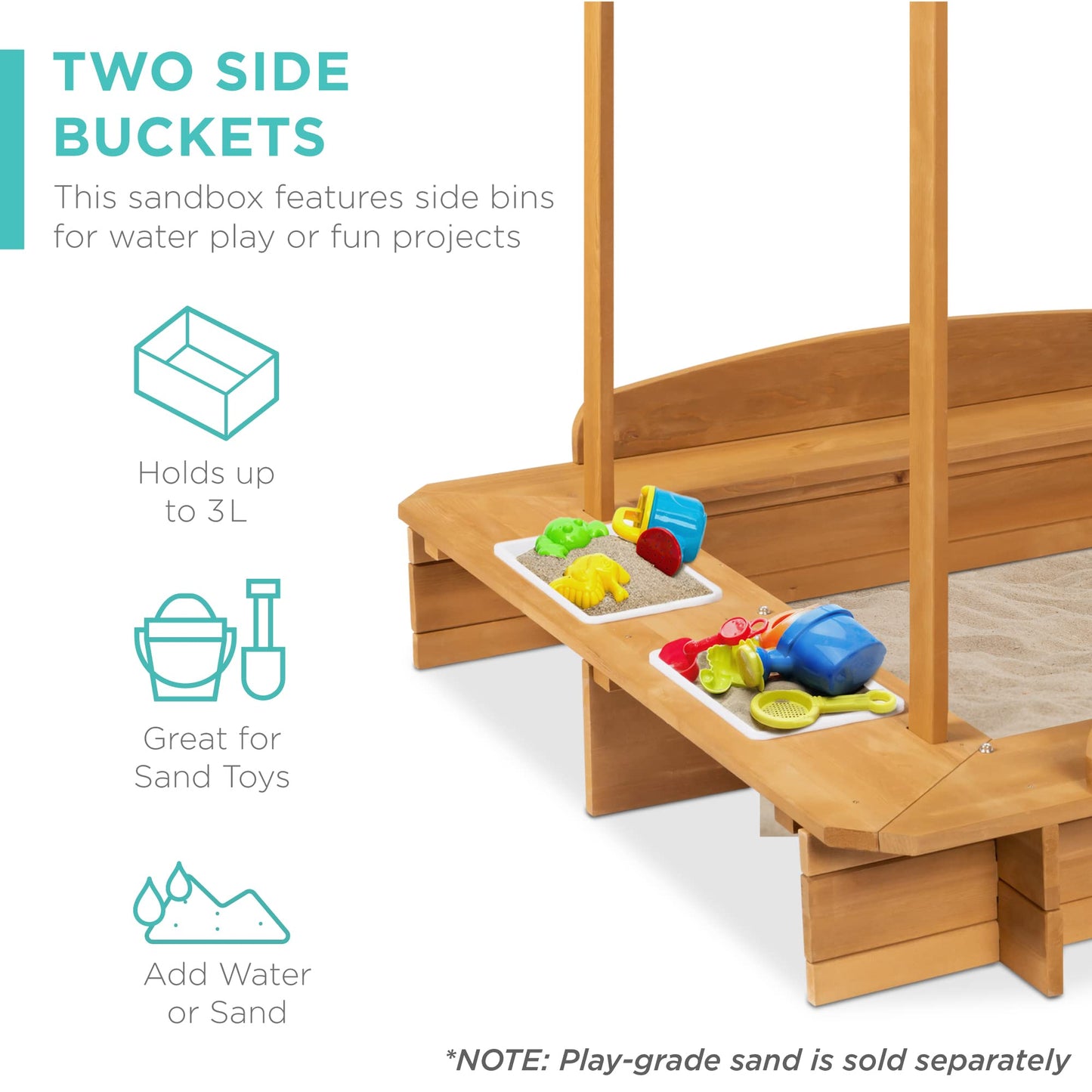 Best Choice Products Kids Wooden Cabana Sandbox Play Station for Children, Outdoor, Backyard w/ 2 Bench Seats, UV-Resistant Canopy Shade, Fabric