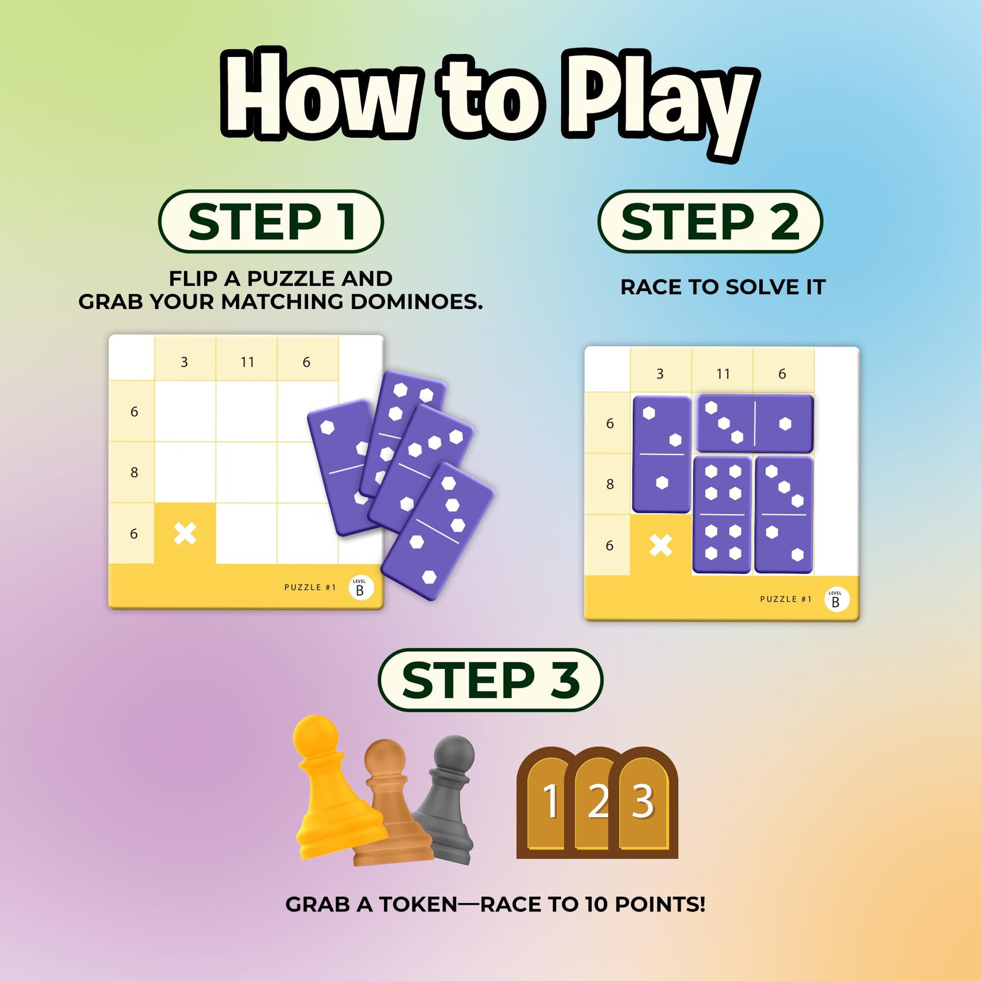 Uzzle Games - Sudonumo Domino - 24 Dominoes, 120 Puzzles, Multi-Level Difficulty (A-D), 2-4 Players, Ages 6+ - Fast-Paced Mind Games - Travel Games