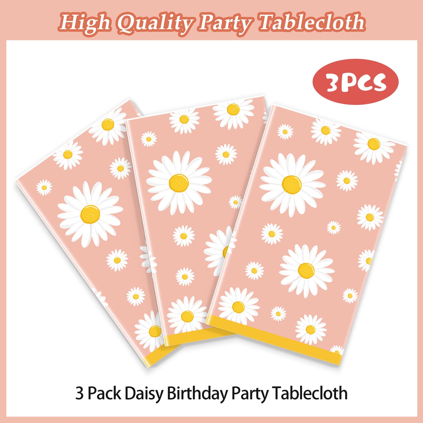 3 Pack Daisy Tablecloth Daisy Flower Birthday Party Decorations for Girls Disposable Plastic Groovy Table Cloth Groovy Retro Hippie Party Table Cover