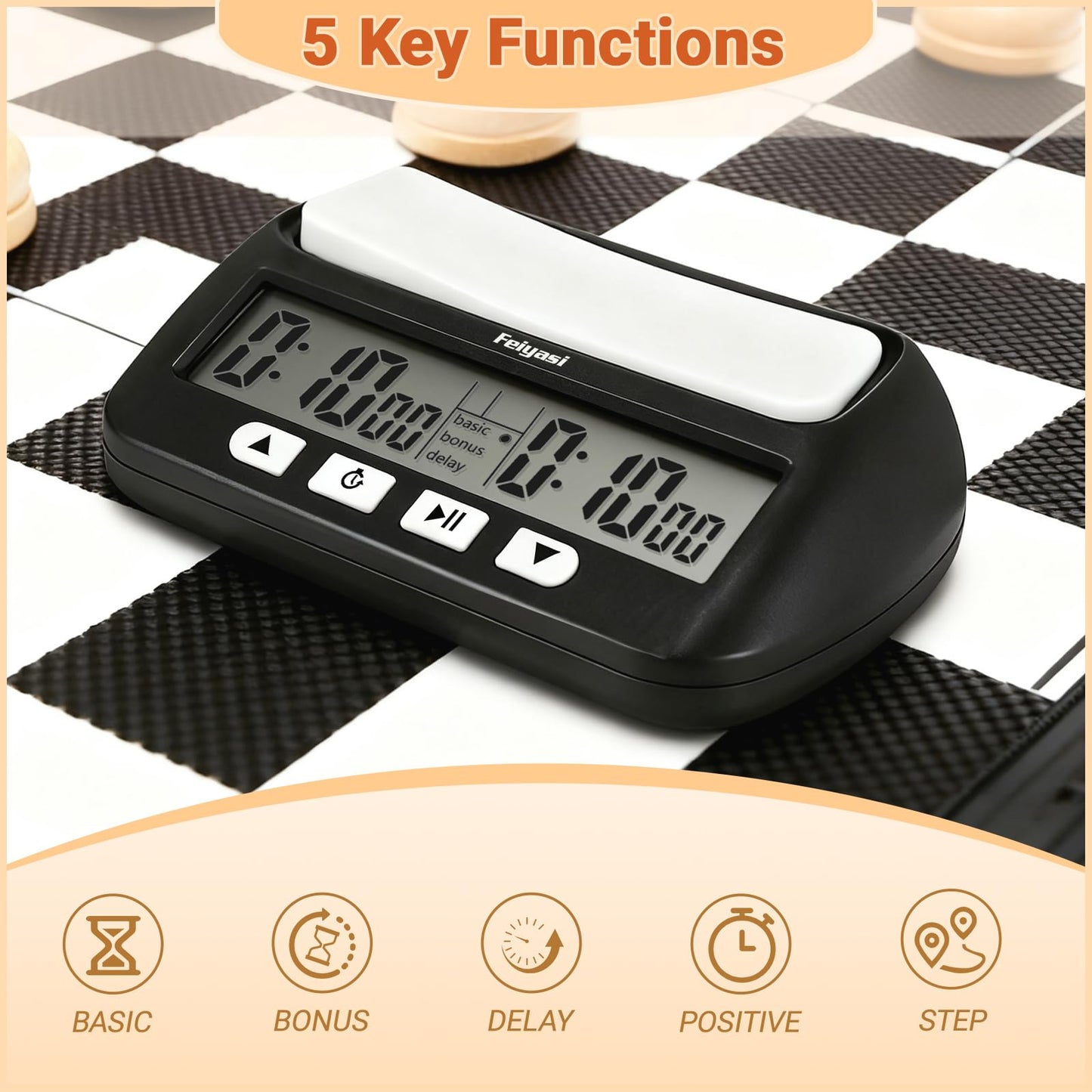 Feiyasi Digital Chess Clock Timer, Portable Digital Alarm Clock Board Game Timer, Having Basic, Reward, Delayed, and Timed Features, Suitable