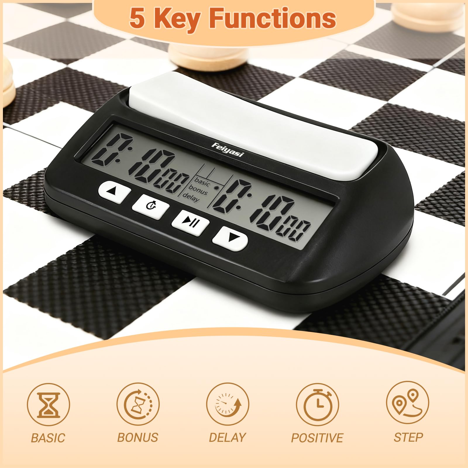 Feiyasi Digital Chess Clock Timer, Portable Digital Alarm Clock Board Game Timer, Having Basic, Reward, Delayed, and Timed Features, Suitable