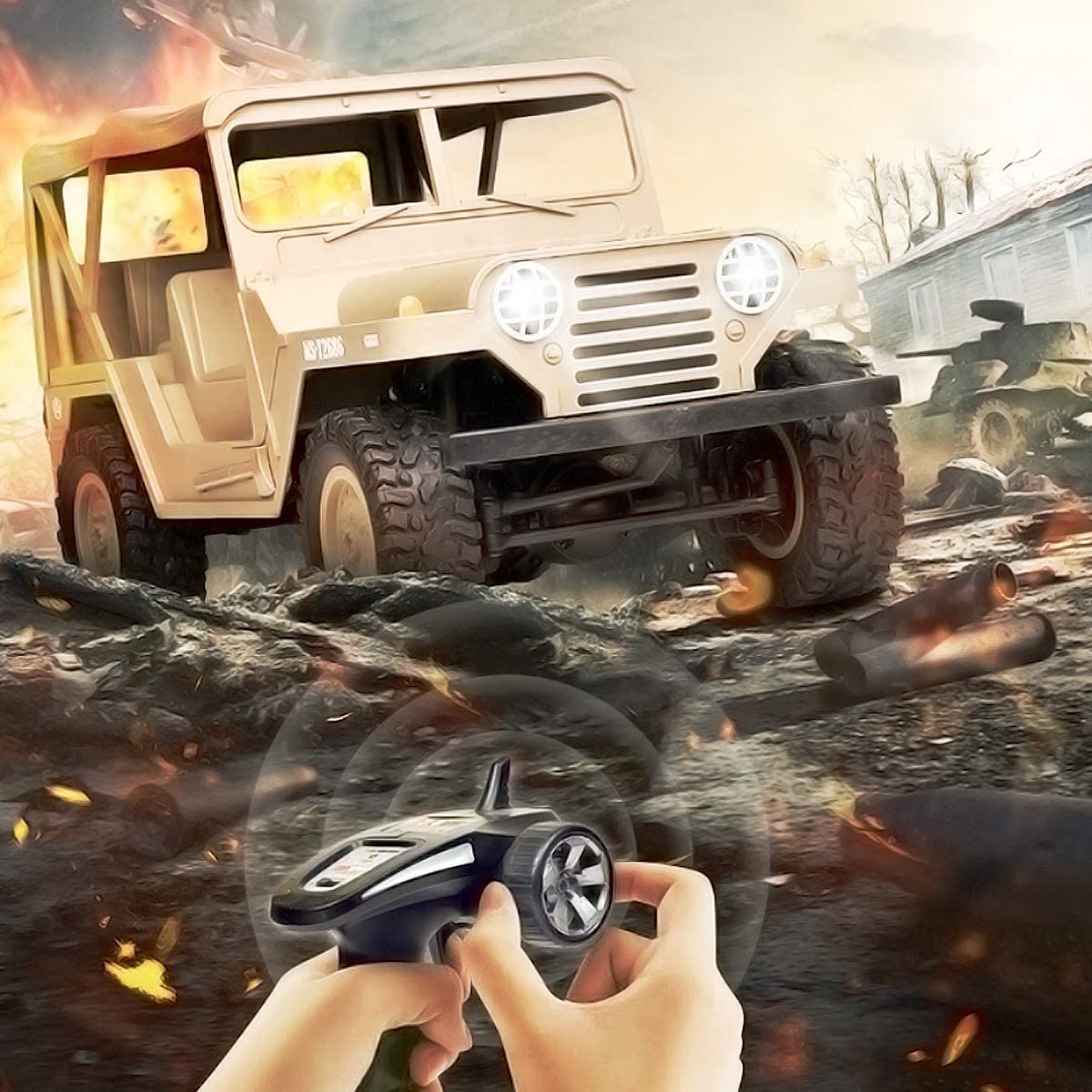 FMTStore US M151 Jeep RC Off-Road, 1:14 Scale 4WD Electric Remote Control Truck All Terrain Monster Climbing Car