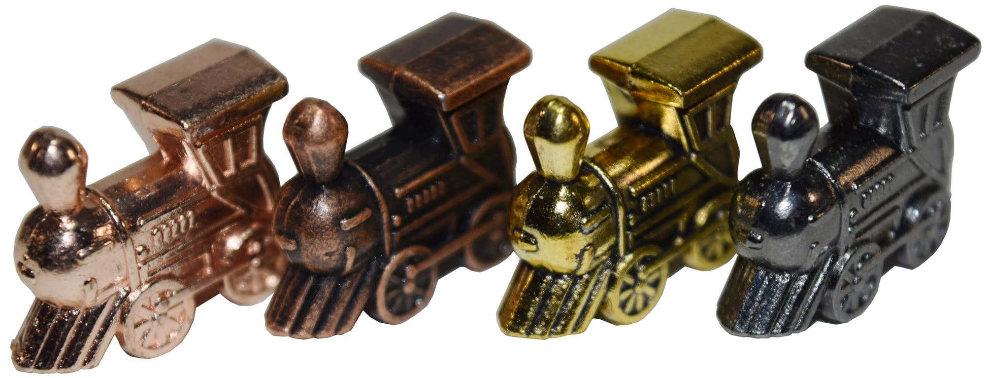 Regal Games - Mexican Train Domino Replacement Metal Marker Trains - for Mexican Train Domino Game - Gold, White Gold, Antique Brass & Gunmetal Black