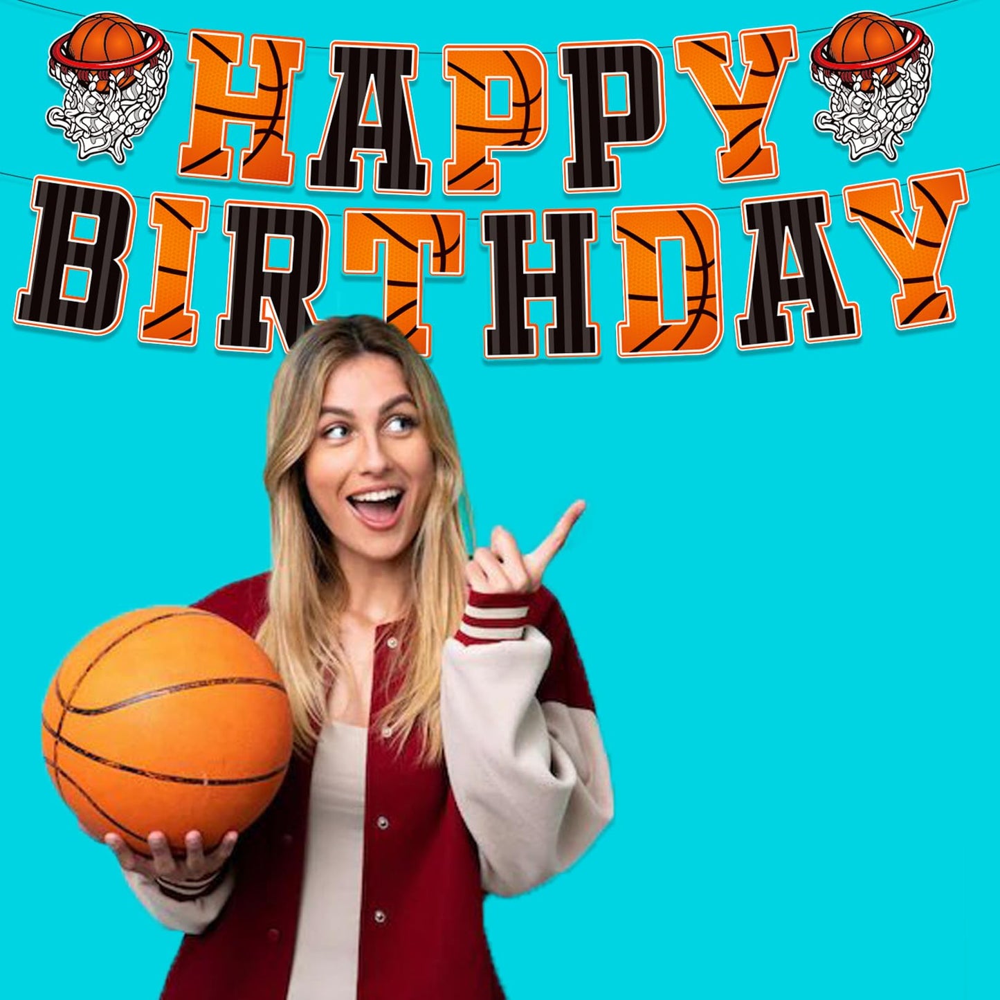 PANRRPERS Basketball Happy Birthday Banner, Slam Dunk Garland Bunting Sign, Basketball Party Decorations for Boys Teens Men Kids