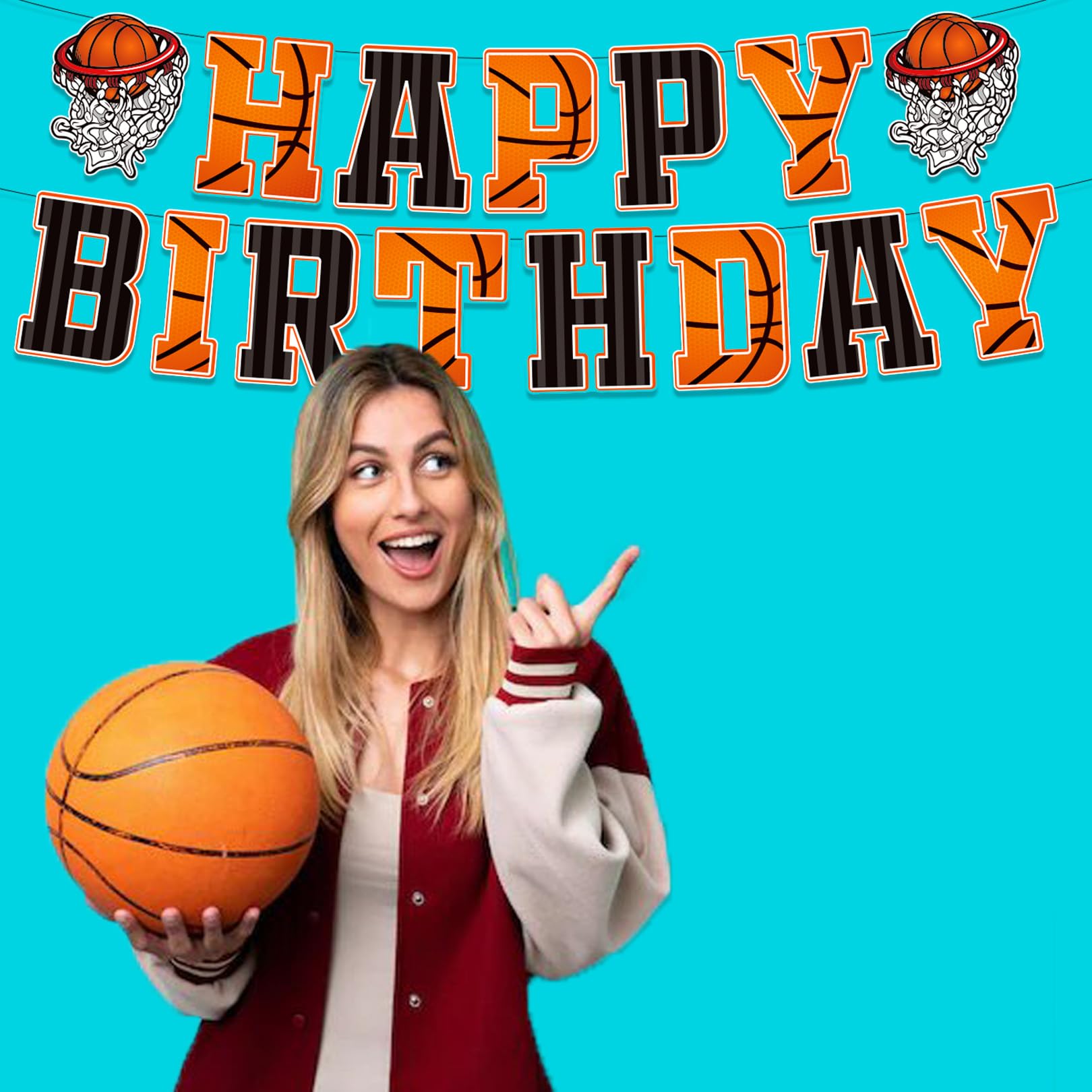PANRRPERS Basketball Happy Birthday Banner, Slam Dunk Garland Bunting Sign, Basketball Party Decorations for Boys Teens Men Kids
