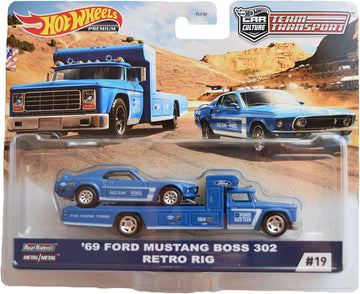Hot Wheels '69 Ford Mustang Boss 302 Retro Rig - Team Transport - Blue #19