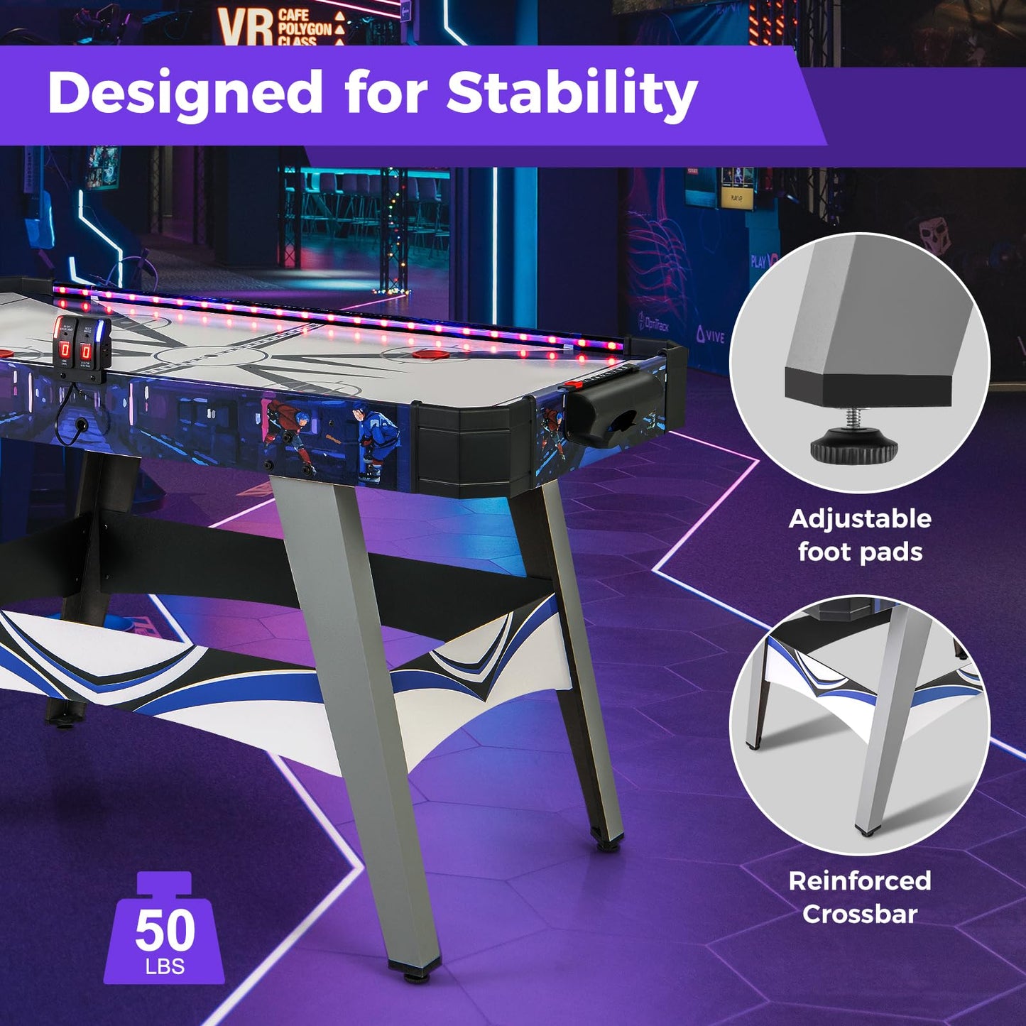 Goplus 54" Air Hockey Table, Hockey Game Table w/LED Scoreboard, Lights, 2 Pucks, 2 Pushers, Powerful 12V Motor, Indoor Powered Arcade Style Table