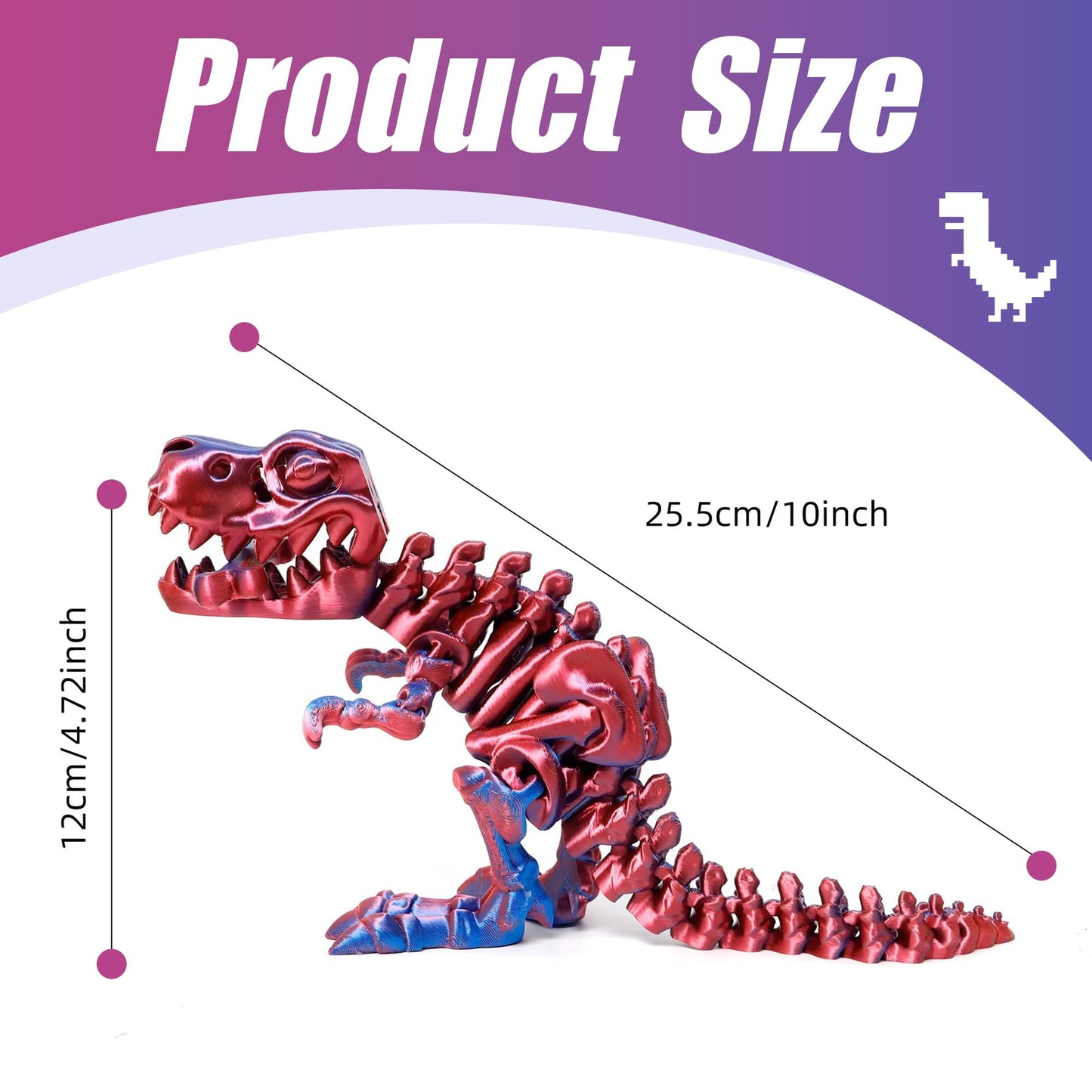 YOUNEEDFUL 2025 3D Printed Tyrannosaurus Rex Model, Desktop Pet Toy Gifts and Home Decorations, Large Size (10-Inch) (Purple)