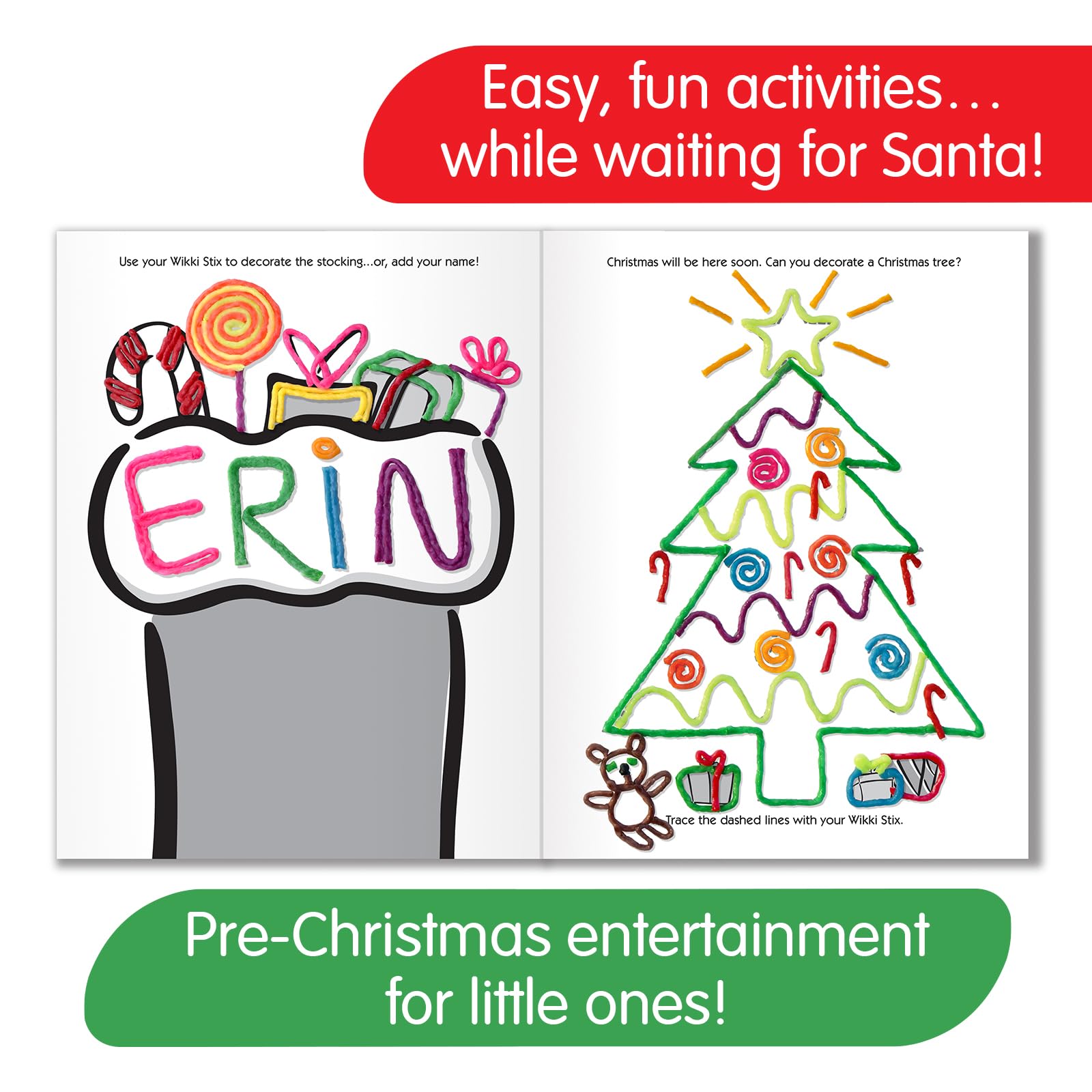 Wikki Stix Christmas Activity Book - 25 Holiday Activities with 36 Fun Arts & Crafts for Kids, Preschool & Classroom | Reusable, Mess-Free, Made in