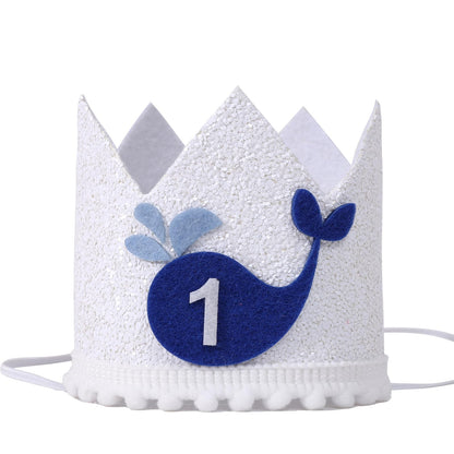 YOUAME Whale 1st Birthday Crown - Ocean Themed 1st Party Decorations,Blue Whale First Bday Hat,The Big One Birthday Crown Outfit, Ocean Animals Party