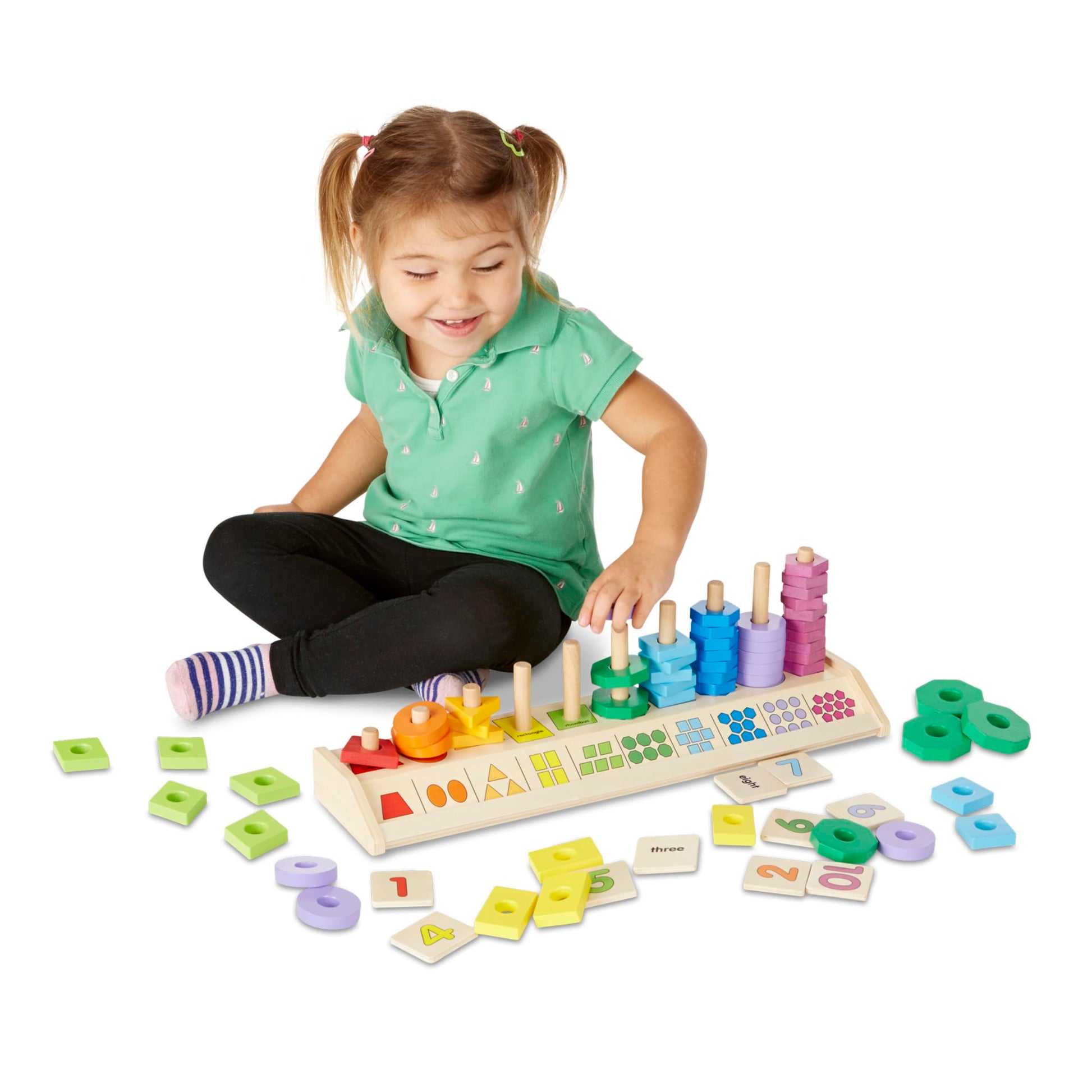 Melissa & Doug Counting Shape Stacker - Wooden Educational Toy with 55 Shapes and 10 Number Tiles