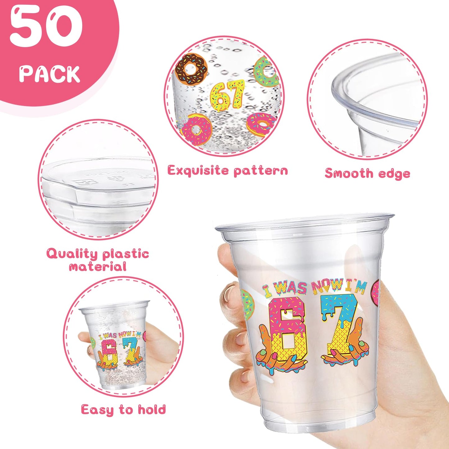 tmlfep 67 party decoration cups 67 Ice Cream Drip Plastic Cups, 50pcs 12 oz 67 Meme theme Ice Cream Drip Disposable Cups for for Birthday Baseball