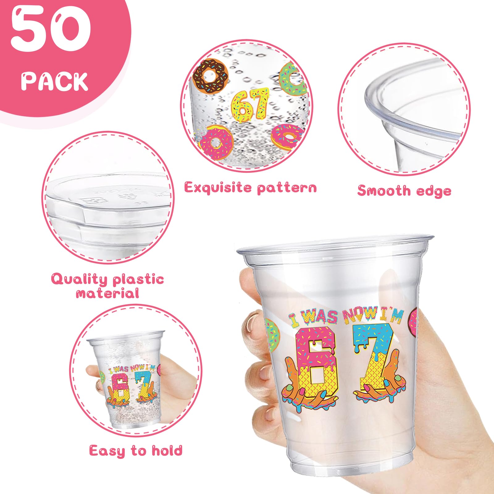 tmlfep 67 party decoration cups 67 Ice Cream Drip Plastic Cups, 50pcs 12 oz 67 Meme theme Ice Cream Drip Disposable Cups for for Birthday Baseball