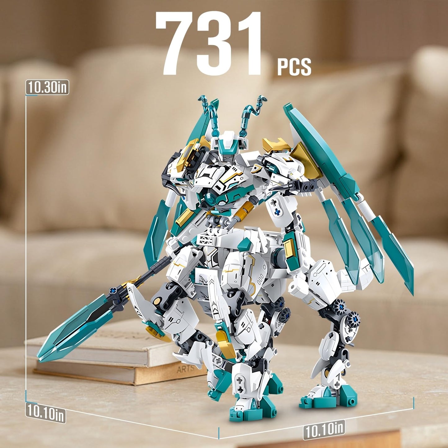 HIGH GODO Dragon Transforming Mech Building Blocks Set, 2 in 1 Warrior City Action Robot Model Building Kit, 731 Pieces Cool Rider Mech Toys Gift