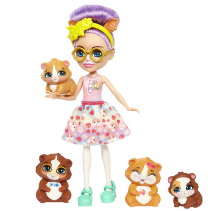 Enchantimals Family Toy Set, Glee Guinea Pig Doll (6-in) with 4 Animal Figures, for 3 to 8 Kids Ages 4Y+