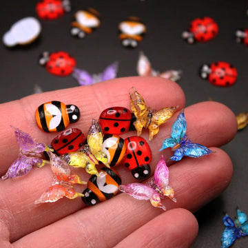 Miniature Micro Resin Ladybug Butterfly Bee Set, Dollhouse Miniature Flatback Cabochon Bugs, for Spring Fairy Garden, Terrarium, Scrapbook, Nail Art