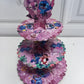 Stitch Cupcake Stand 3-Tier Pink with 24 Stitch Cupcake Toppers - Hawaiian Aloha Luau Birthday Party Decorations for Kids, Stitch Party Supplies
