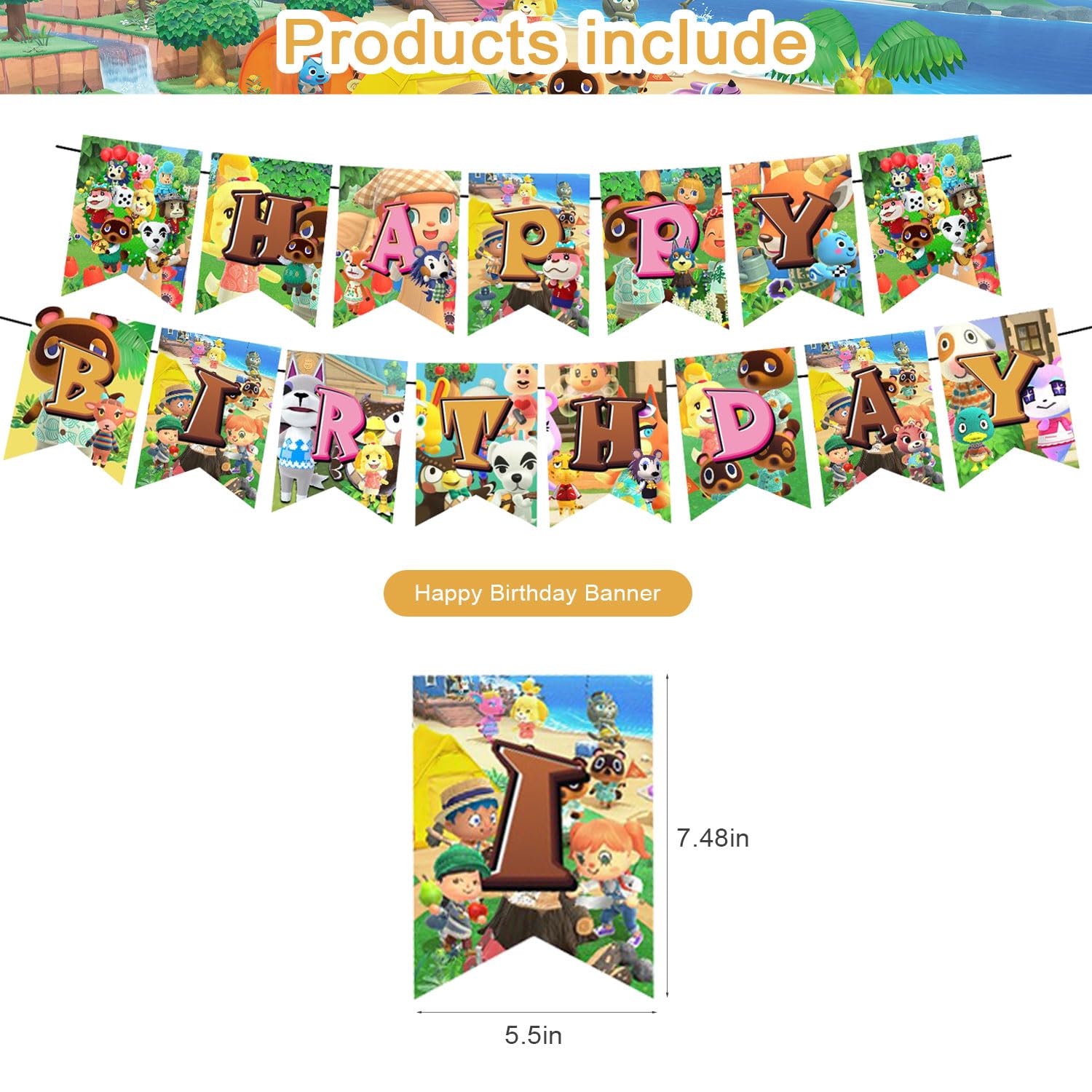 Animal Cross-ing Themed Birthday Party Supplies,Animal Game Balloons Decorations for New Horizons Party Happy Birthday Balloons, Cupcake Toppers, Cake