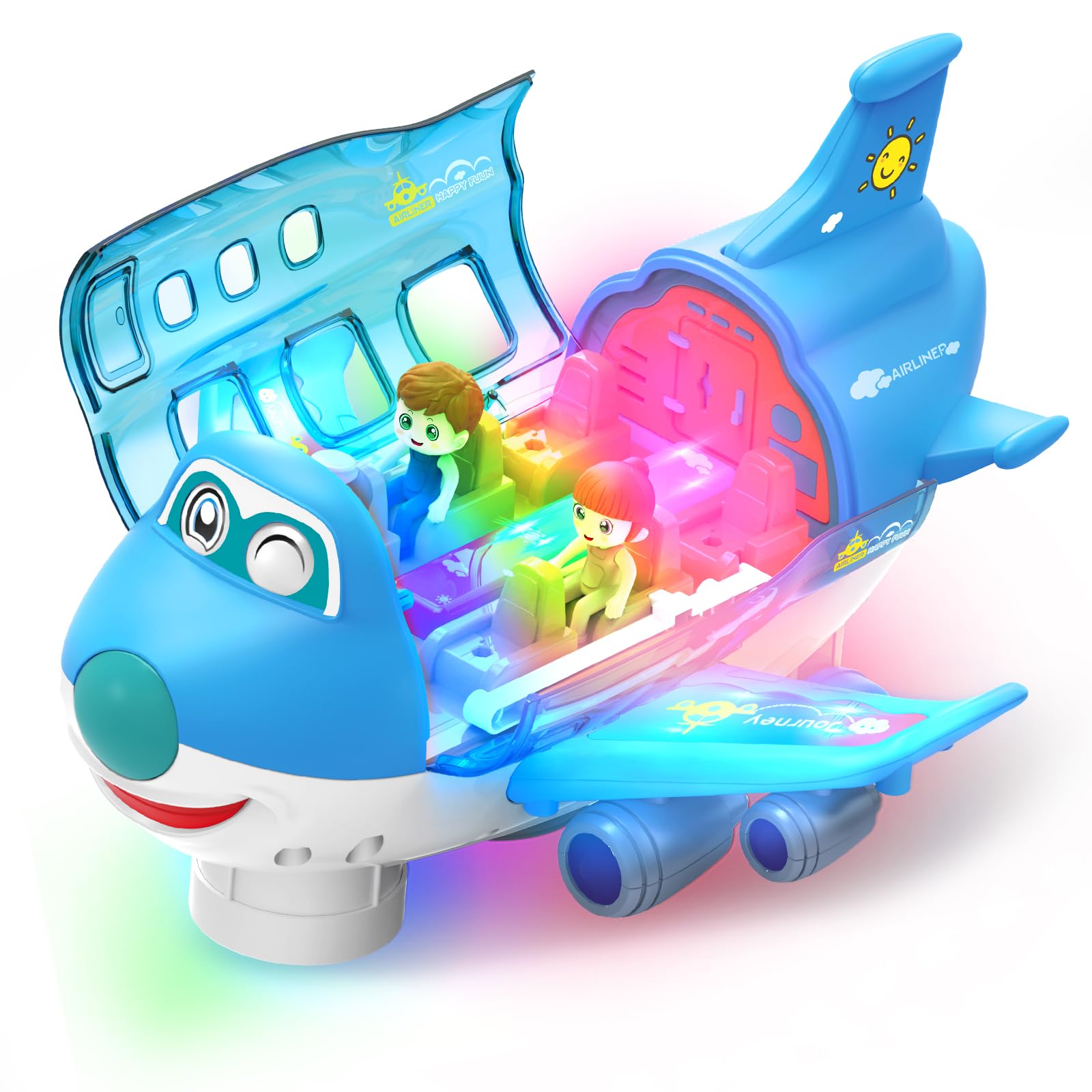 Toy Airplane for Toddlers 2-4 3-5 With Sounds and Light Up Toys, 360°Freedom Operated Automatic Bump Autism Sensory Toy Plane Toddler Boy Toys