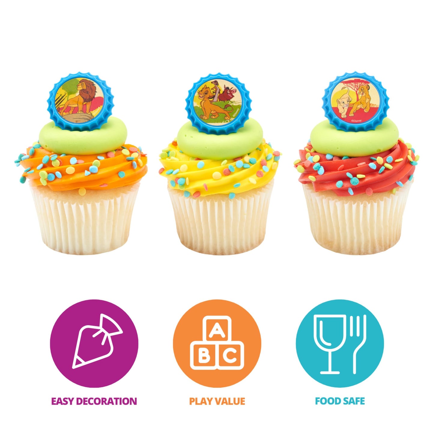 DecoPac Lion King Cupcake Rings, 24 Disney's The Lion King Cupcake Decorations Featuring Simba, Timon, Pumbaa, & Nala, For Birthday Parties