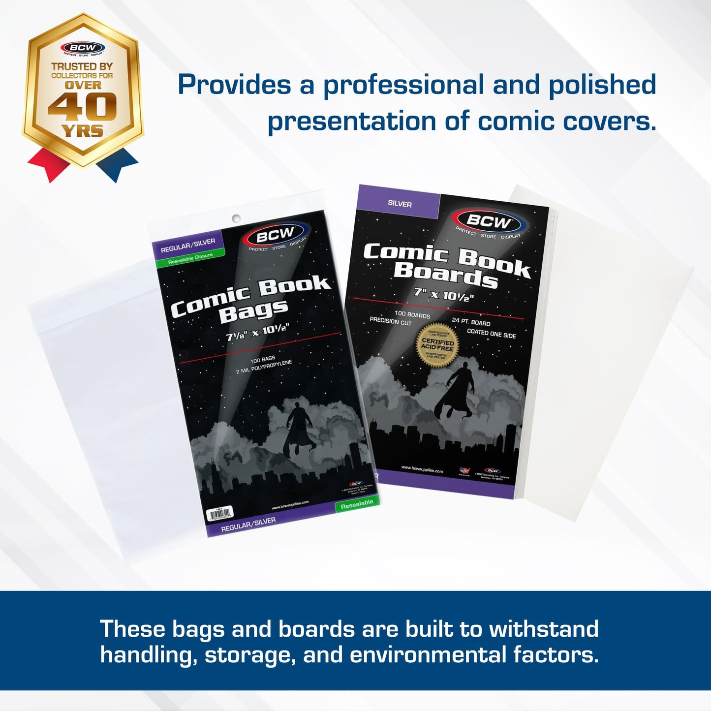 BCW Silver Age Comic Bags and Boards Combo (200 Ct) | 200 Backing Boards + 200 Resealable Comic Bags | Archival Protection for Silver Age Comics