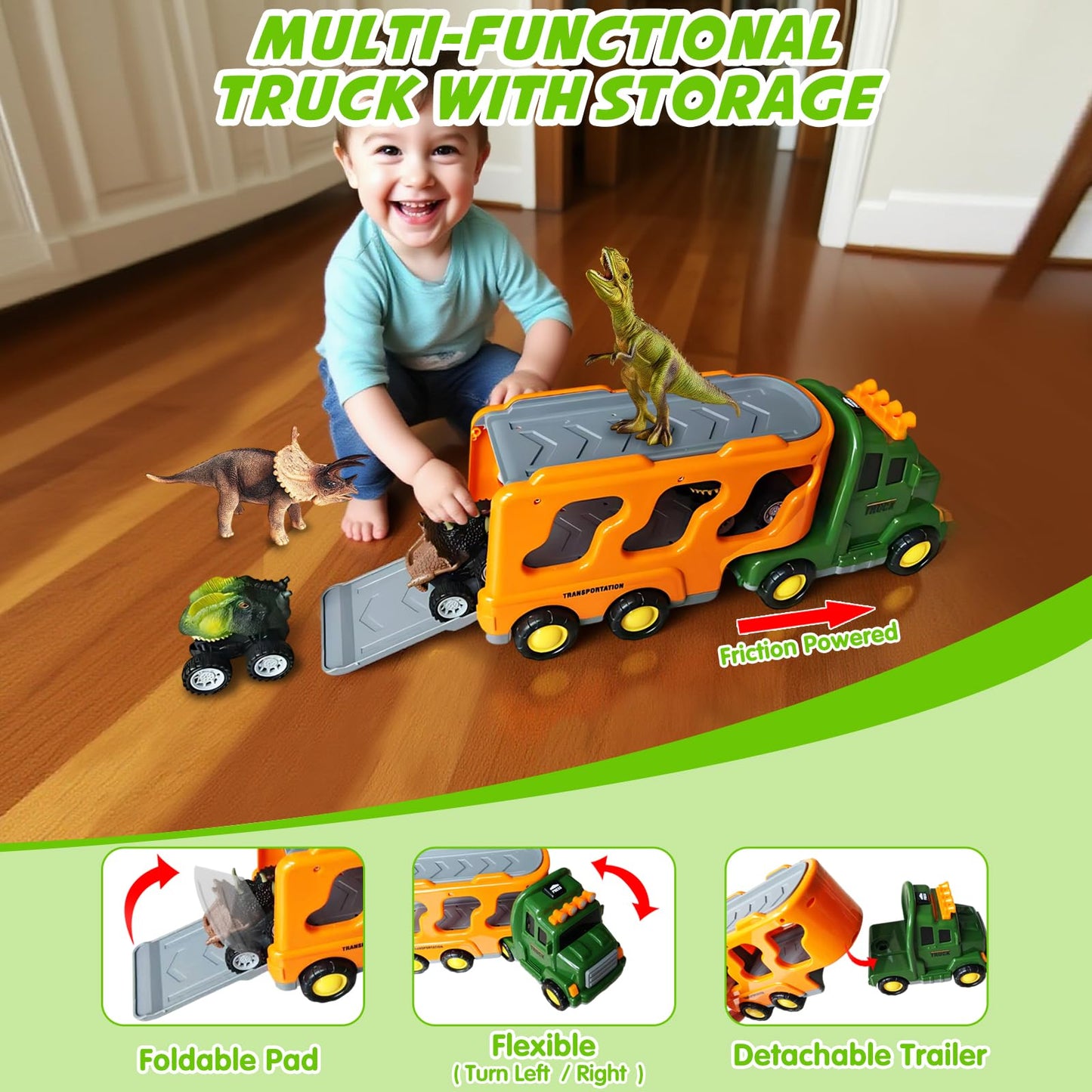 Lunoppy Toy Trucks with Dino Cars & Figures, Dinosaur Toys for Kids 3-5 5-7