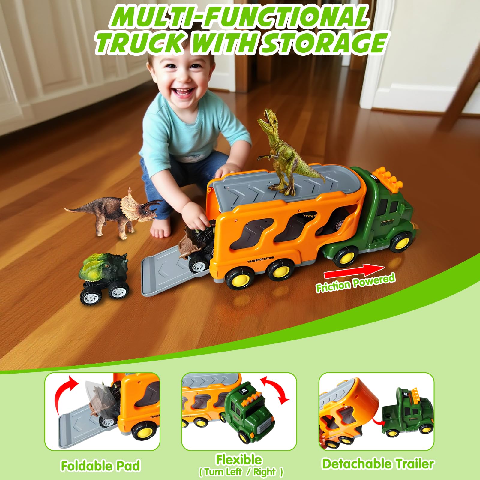 Lunoppy Toy Trucks with Dino Cars & Figures, Dinosaur Toys for Kids 3-5 5-7