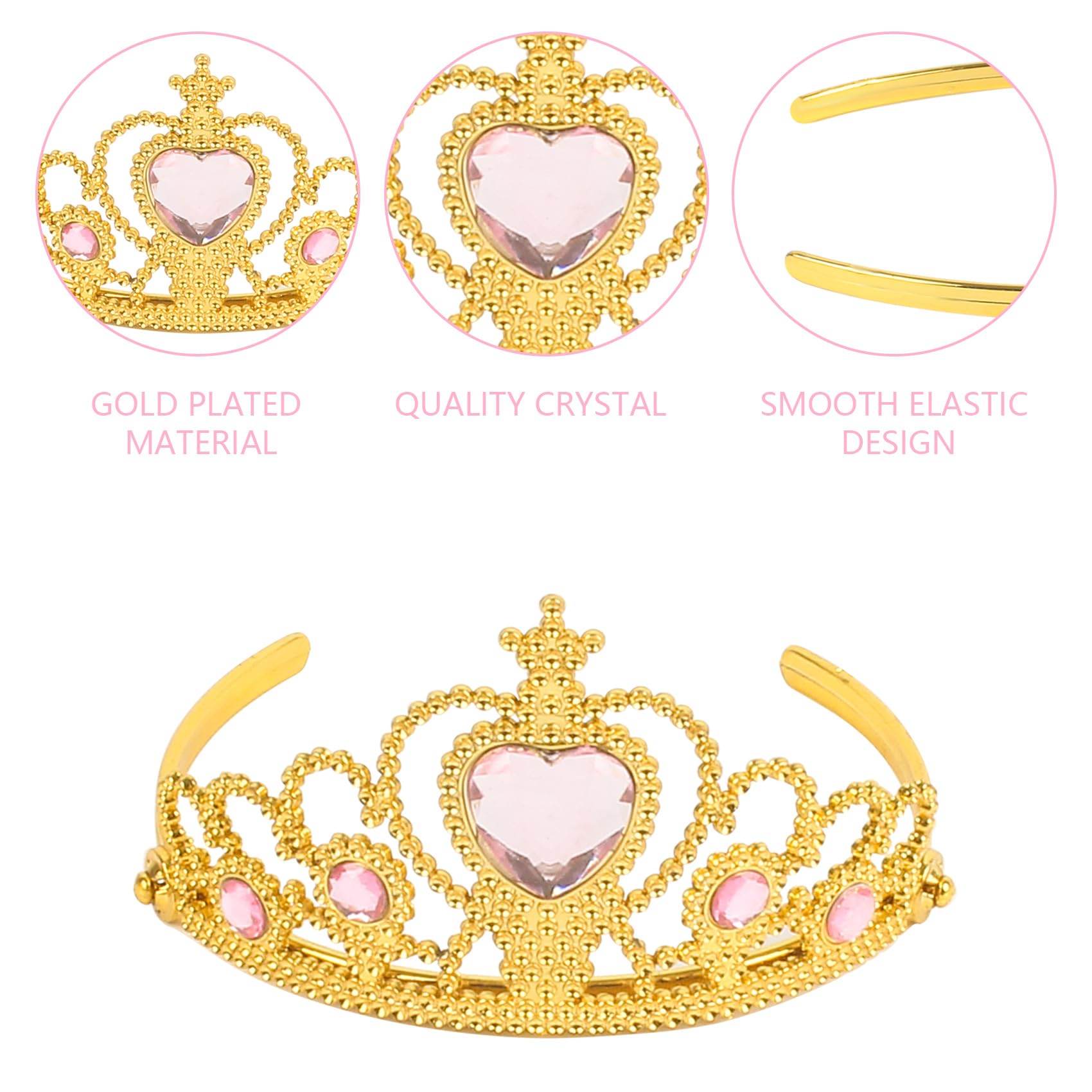 XiangGuanQianYing Princess Dress Up Crowns and Tiaras for Child from 3 Years Up Party Favors Pink Tiara Plastic Gold Tiara(10 Pack) (Heart Pink)