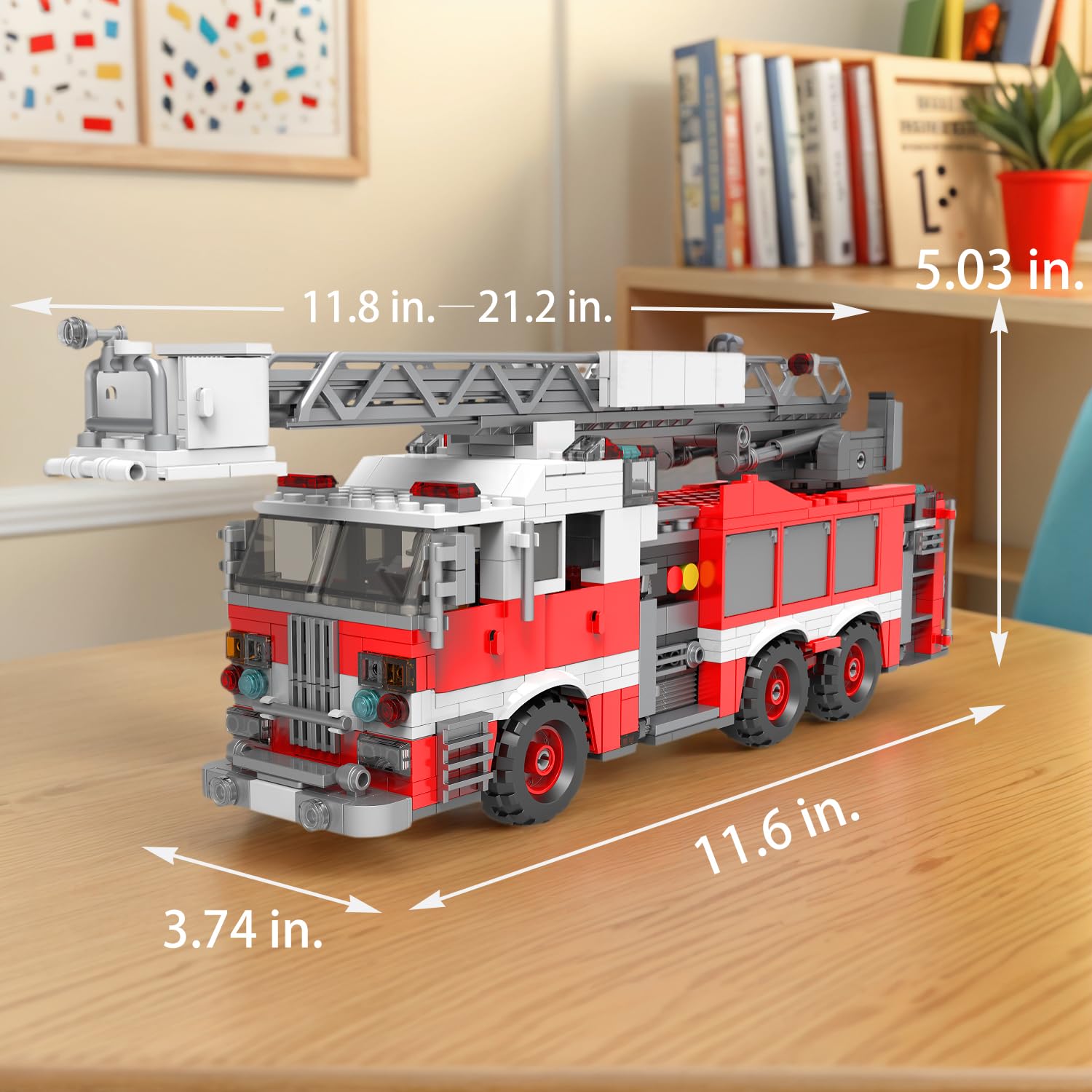 Light-Up Ladder Fire Truck Building Set - 720PCS STEM Toys for Kids & Adults, City Firetruck Building Bricks with Flashing Lights, Ideas Creative Gift