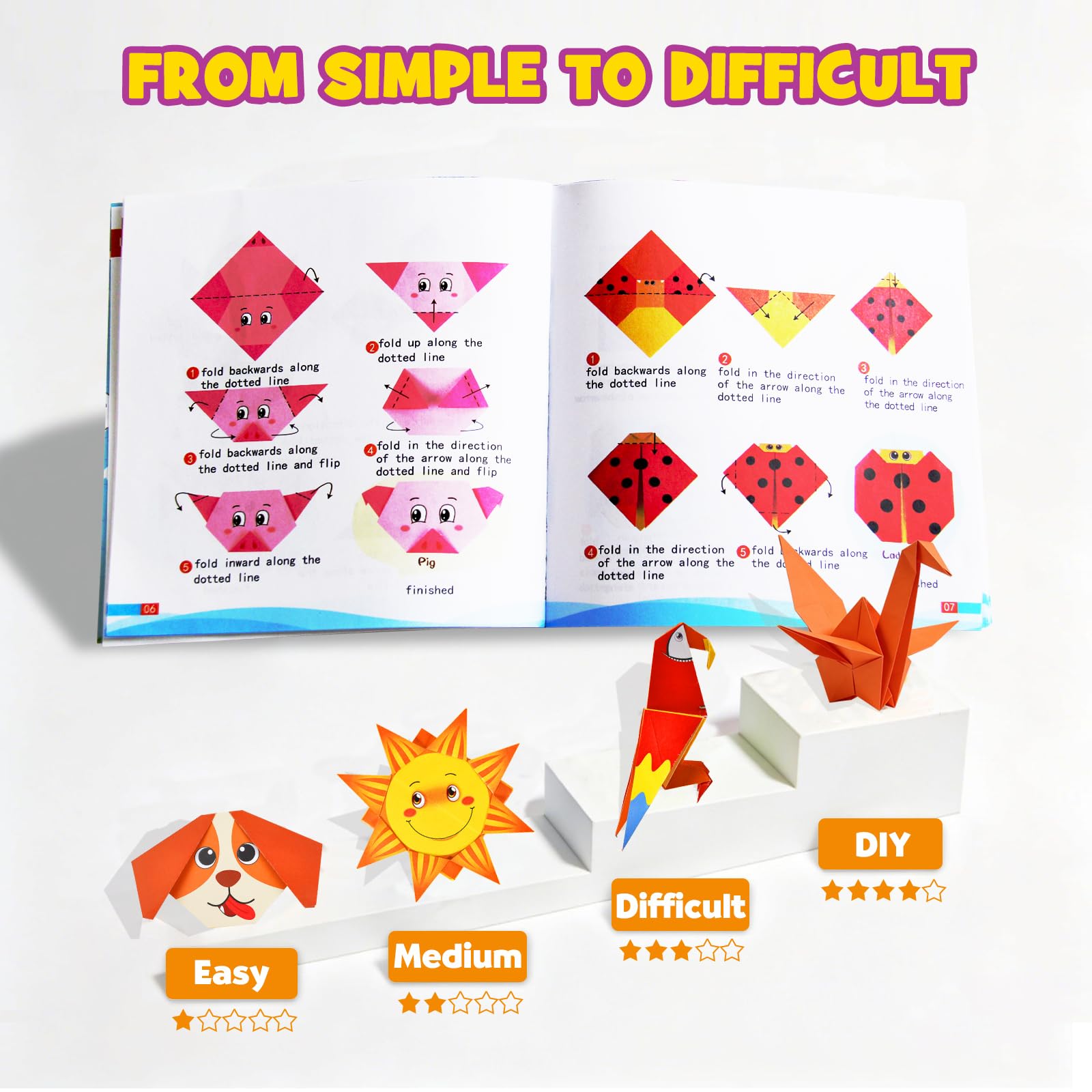 Pigipigi Kids Craft Origami Paper Kit for Kids Ages 5-8 8-12, with Guiding Book, 230 Sheets DIY Art and Crafts Supplies, Colorful Folding Papers Set