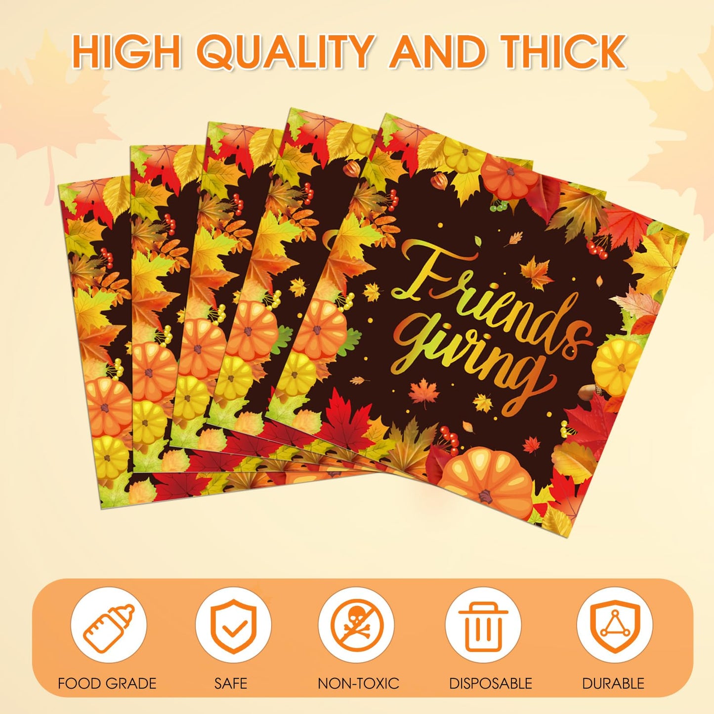 100Pcs Thanksgiving Napkins Fall Disposable Paper Napkins,Fall FriendsGiving Theme with Autumn Leaves & Pumpkins Print, Party Tableware