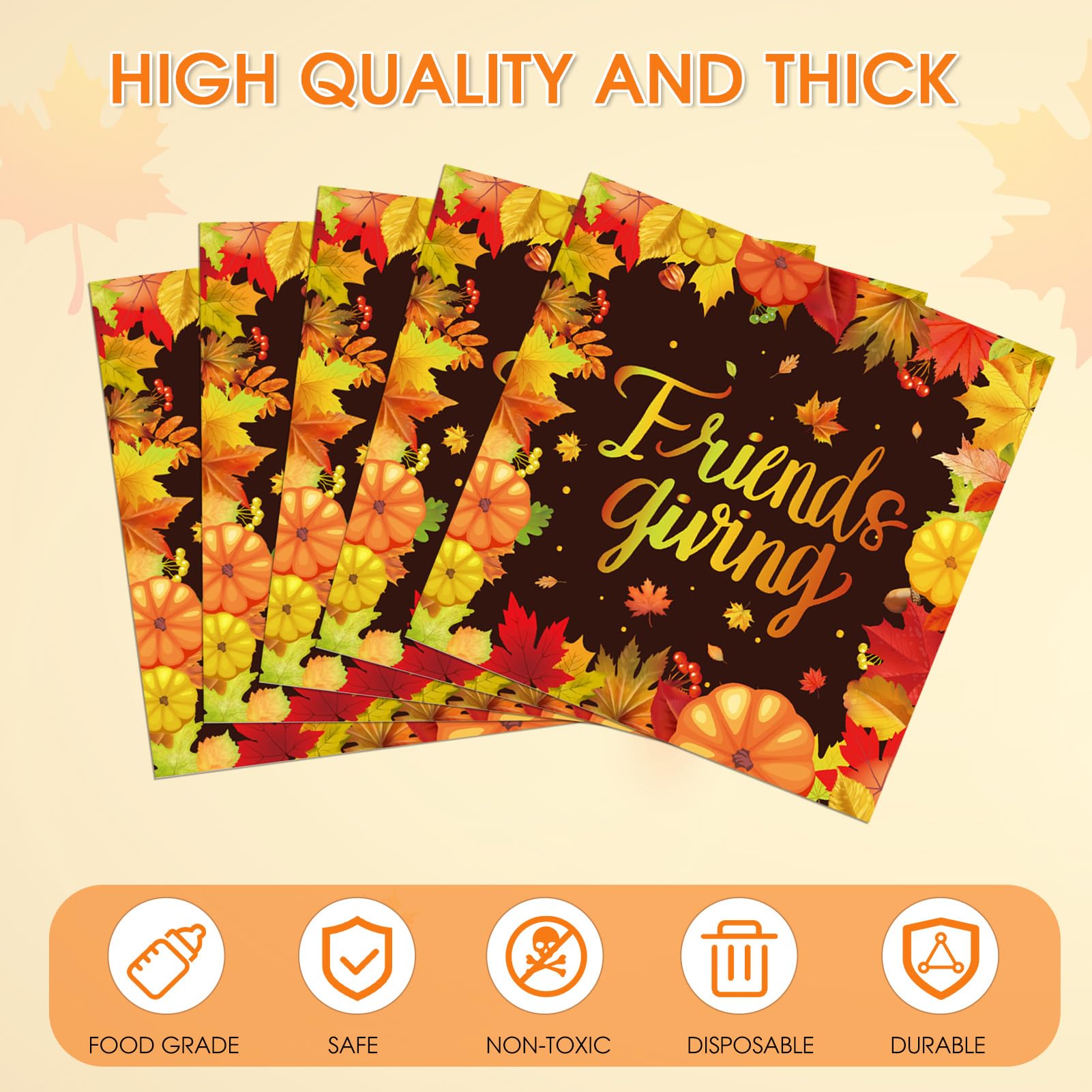100Pcs Thanksgiving Napkins Fall Disposable Paper Napkins,Fall FriendsGiving Theme with Autumn Leaves & Pumpkins Print, Party Tableware