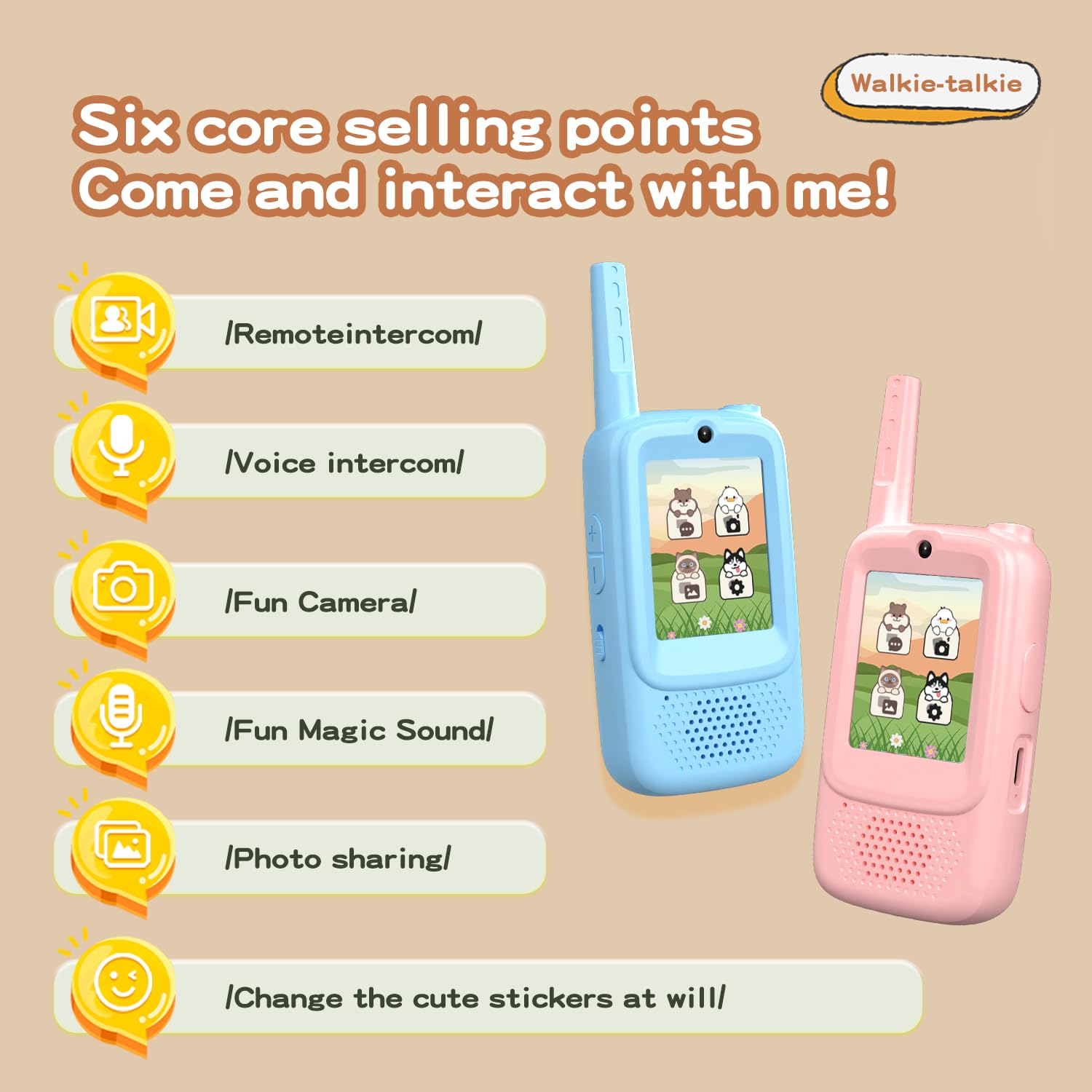 Kids Video Walkie Talkie Set, 2 Video Walkie Talkie Toys for Kids with 2.0" Screen, Voice Changer, Voice Chat,Photo Share,Emojis,300m Range, Blue and